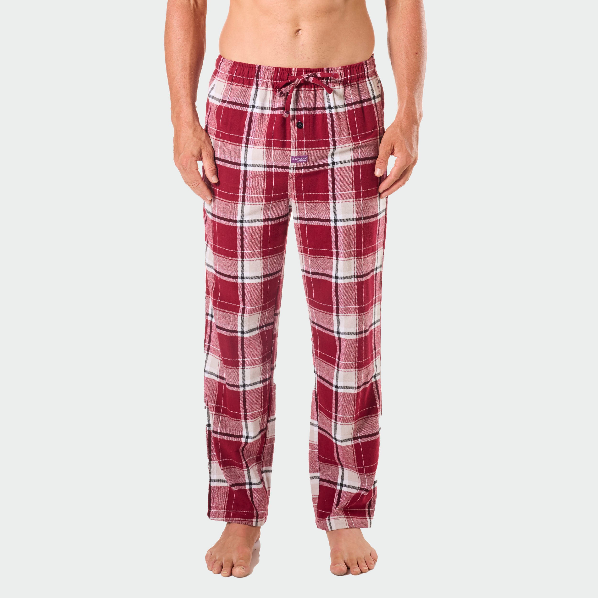 Men's Harry Check Cotton Flannel Sleep Pants - Red Plaid Lounge Pajama Bottoms for Cozy Winter Nights & Relaxing at Home