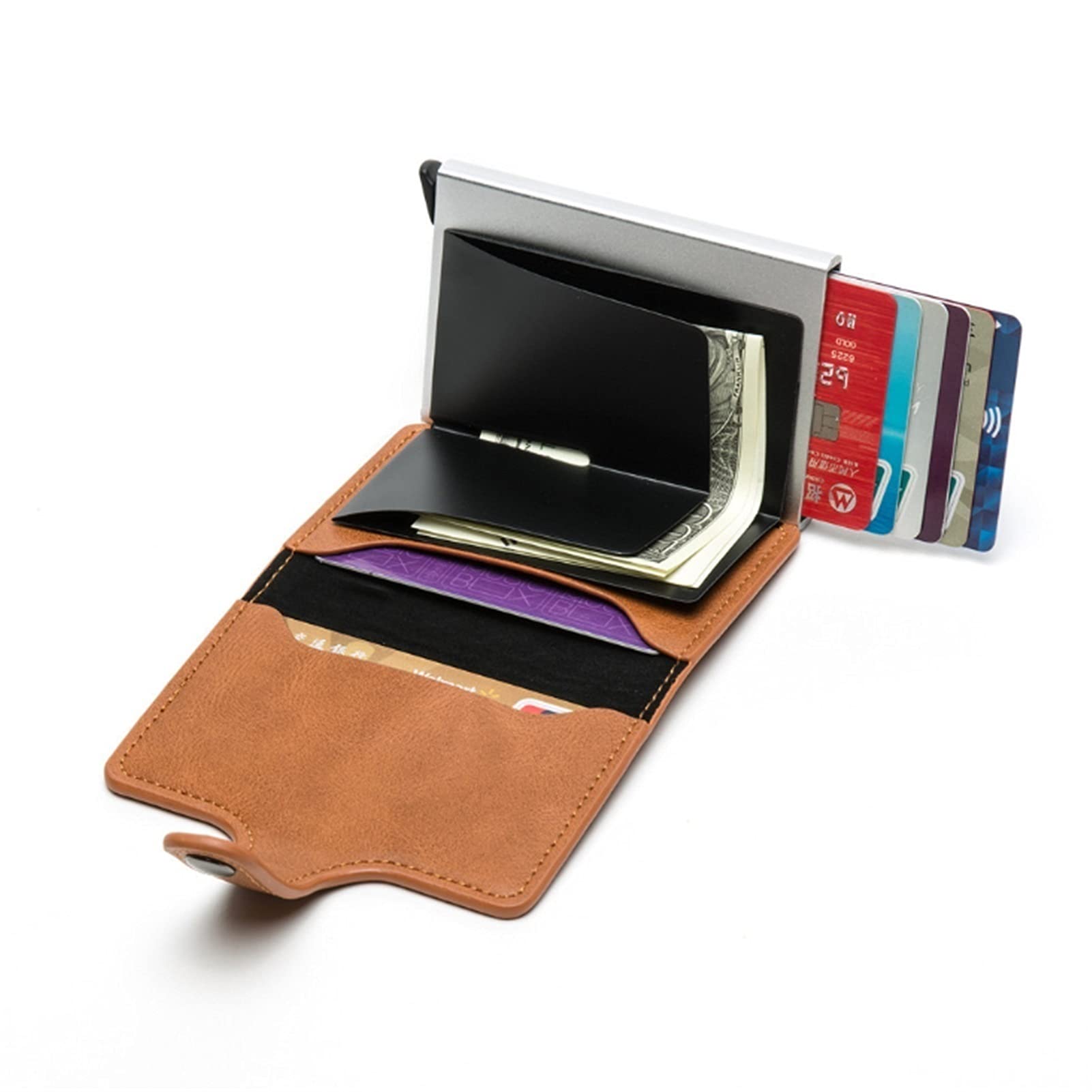 RFID Blocking Anti-Theft Wallet - Automatic Pop-up Metal Credit Card Holder with RFID Protection for Men & Women | Secure Travel Wallet for Credit Cards, Bank Cards & IDs (Yellow) - Perfect for Daily Use, Business Trips & International Travel