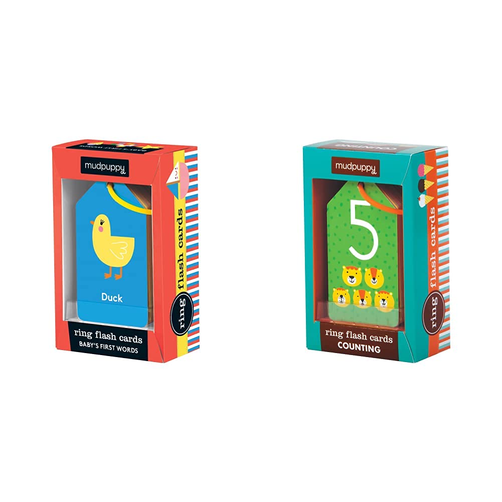 Mudpuppy Baby's First Words Flash Cards – 26 Double-Sided Learning Cards with Reclosable Plastic Ring, Educational Toddler Flashcards for Ages 3-5, Colorful Counting & Vocabulary Game for Preschool Learning | Perfect for Home, Classroom & Travel Activities