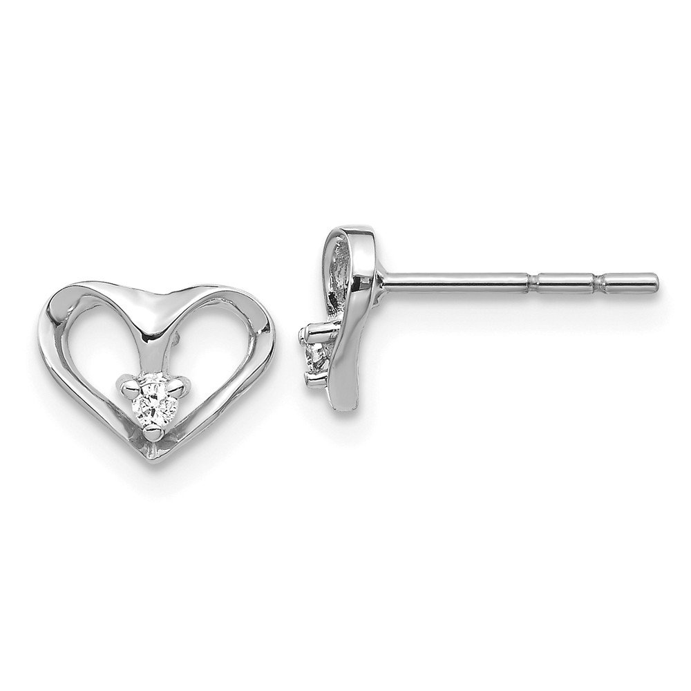 14K White Gold Diamond Heart Stud Earrings for Women - 7mm x 8mm (0.03cttw) - Perfect Gift for Valentine's Day, Anniversary & Special Occasions