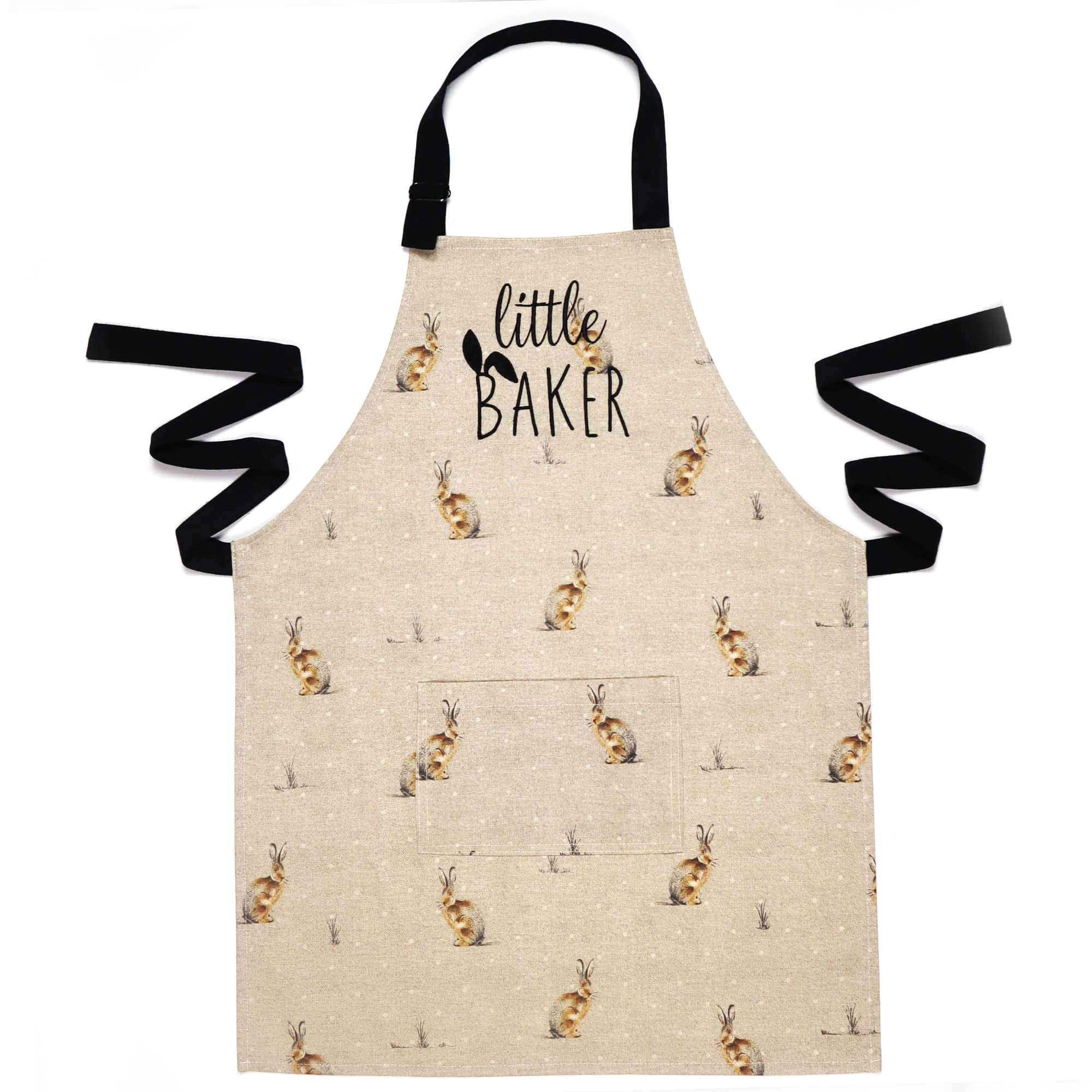 Kids Apron with Embroidery Bunny - Easter Gift for Toddlers 18-36 Months - Chef Baking Cooking Apron - Soft Linen Fabric - Perfect for Easter Baking, Cooking Classes & Pretend Play