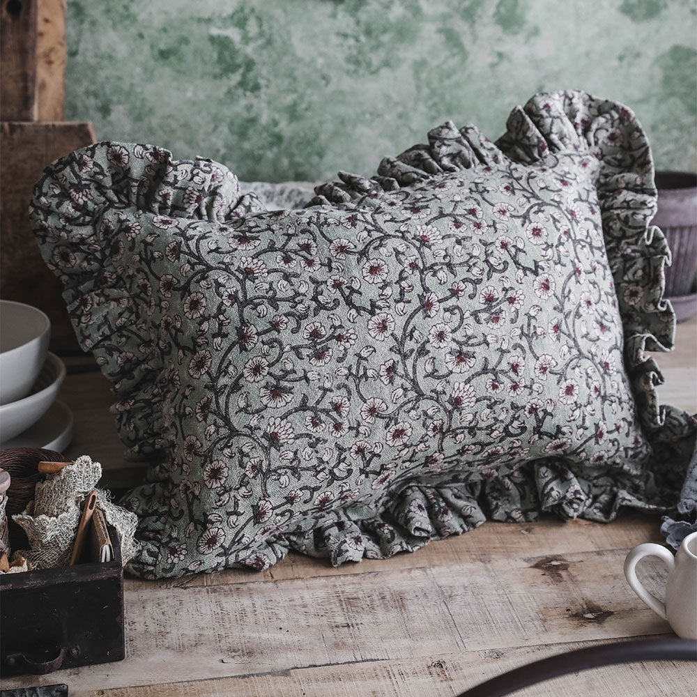 Handmade Linen Block Printed Pillow Cover No. 0232 - Bohemian Home Decor for Living Room, Bedroom & Sofa