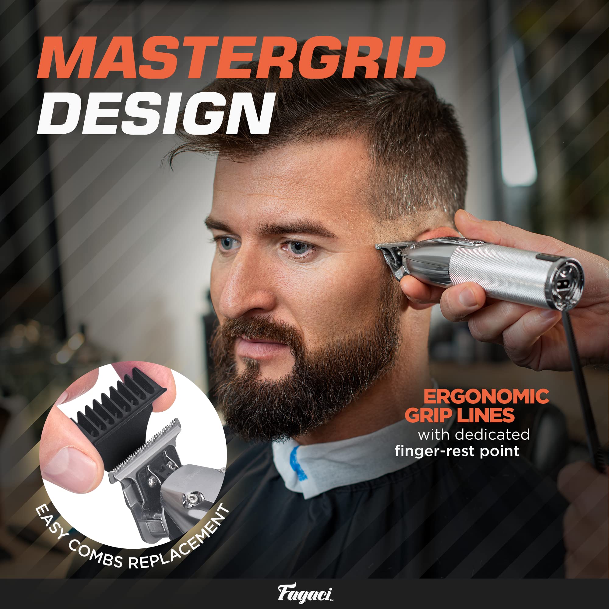 Fagaci Professional Men's Hair Trimmer - Turbo Power Clipper with Adjustable Zero Gap Blades for Precise Clean Cuts | Home Barbering, Beard Trimming & Personal Grooming Kit