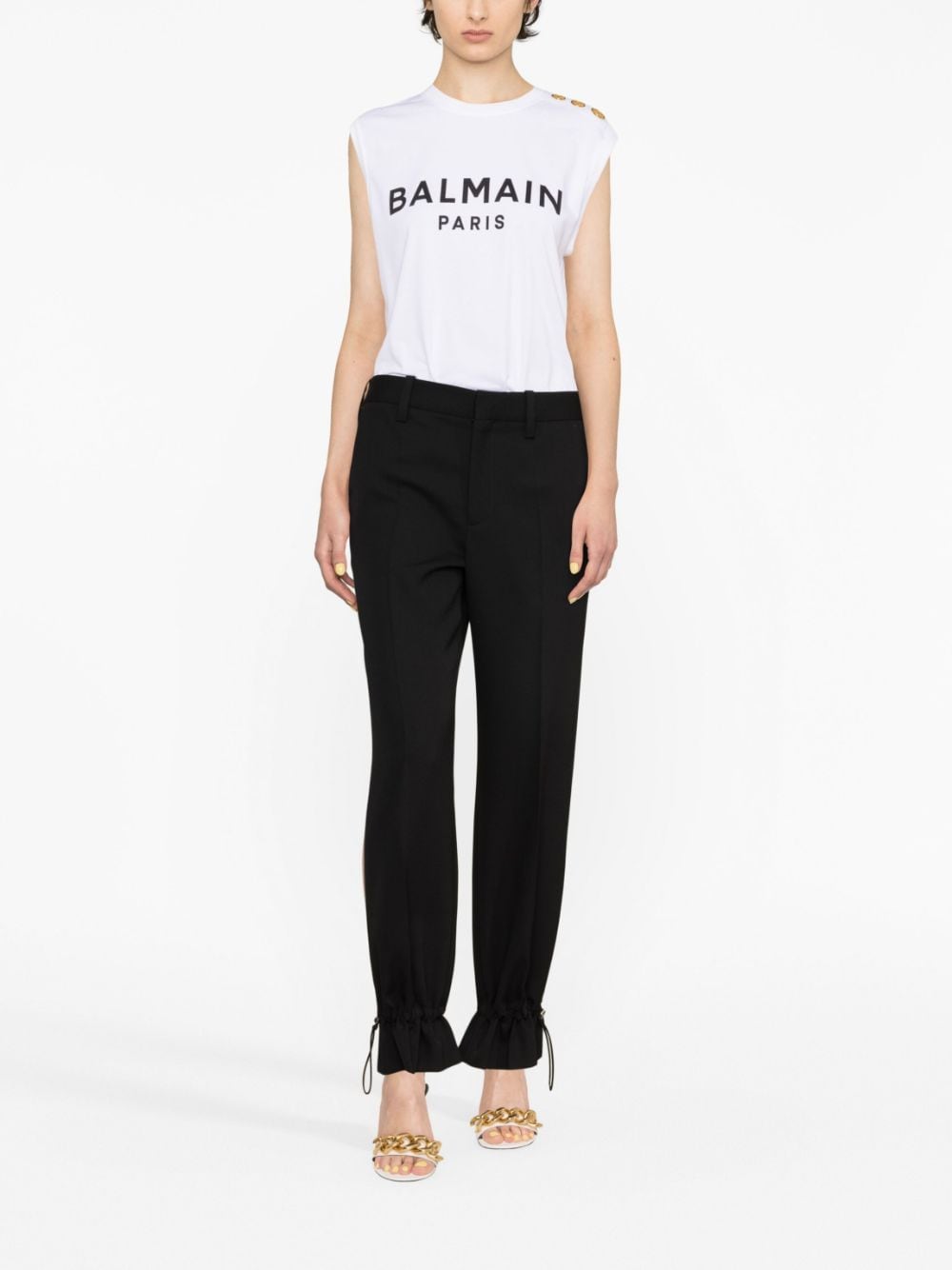 Balmain Women's White Short Sleeve T-Shirt | Luxury Cotton Crewneck Top for Casual & Party Wear | Perfect for Date Night & Office Outfits