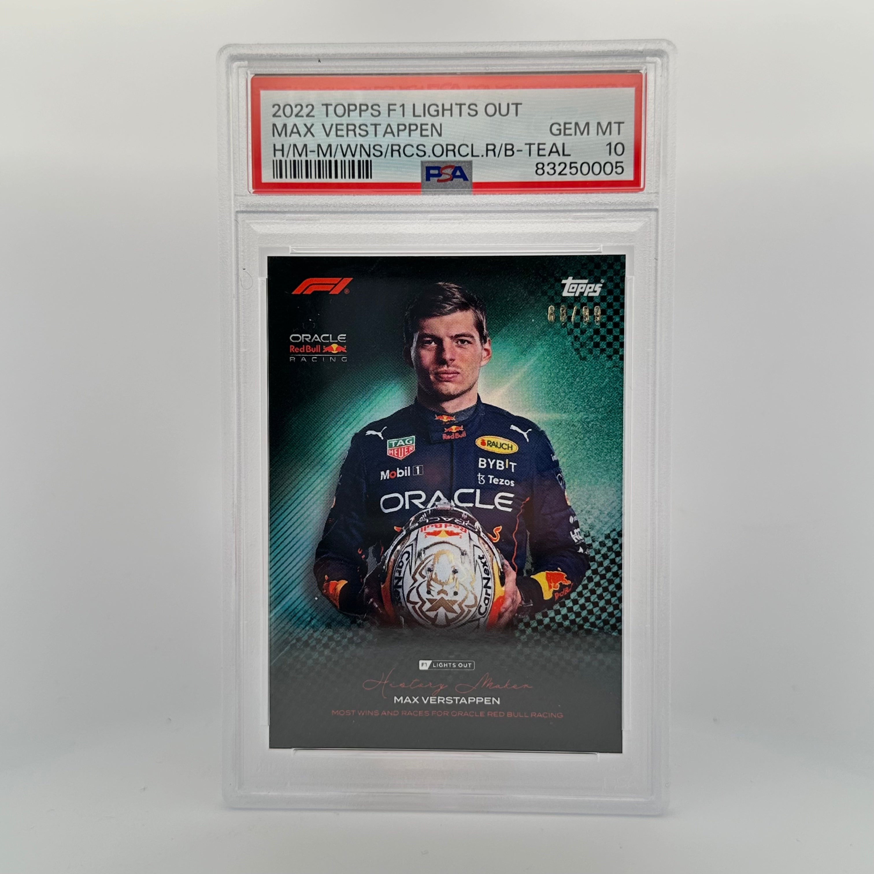 PSA 10 /99 Max Verstappen Most Wins And Races History Maker Teal - Rare Collectible Trading Card for F1 Fans and Sports Memorabilia Collectors