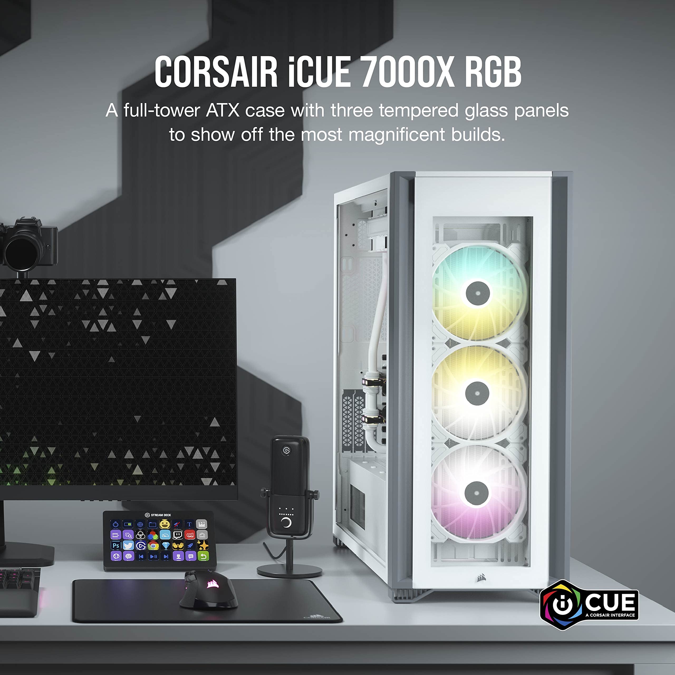 Corsair iCUE 7000X RGB Full-Tower ATX PC Case - White | 3 Tempered Glass Panels, 4x 140mm RGB Fans | Smart Fan & RGB Control | Spacious Interior & Easy Cable Management | Perfect for Gaming PC Builds & High-Performance Workstations
