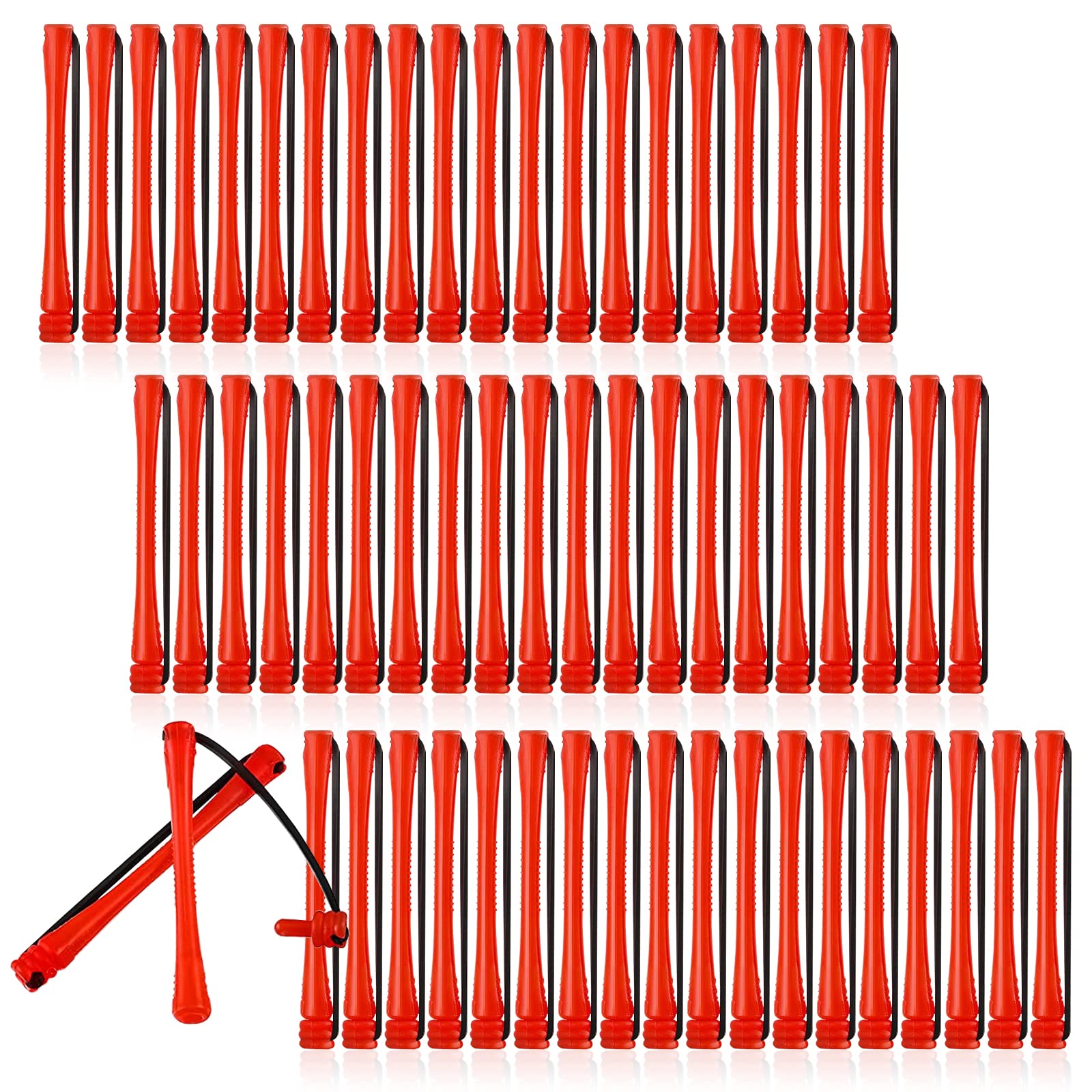 60 Pcs Plastic Cold Wave Perm Rods - Hair Curling Rollers for Perming & Styling with Rat Tail Comb - Heatless Curlers for Home Salon & Professional Use - Perfect for Creating Long Lasting Curls & Waves (Red)