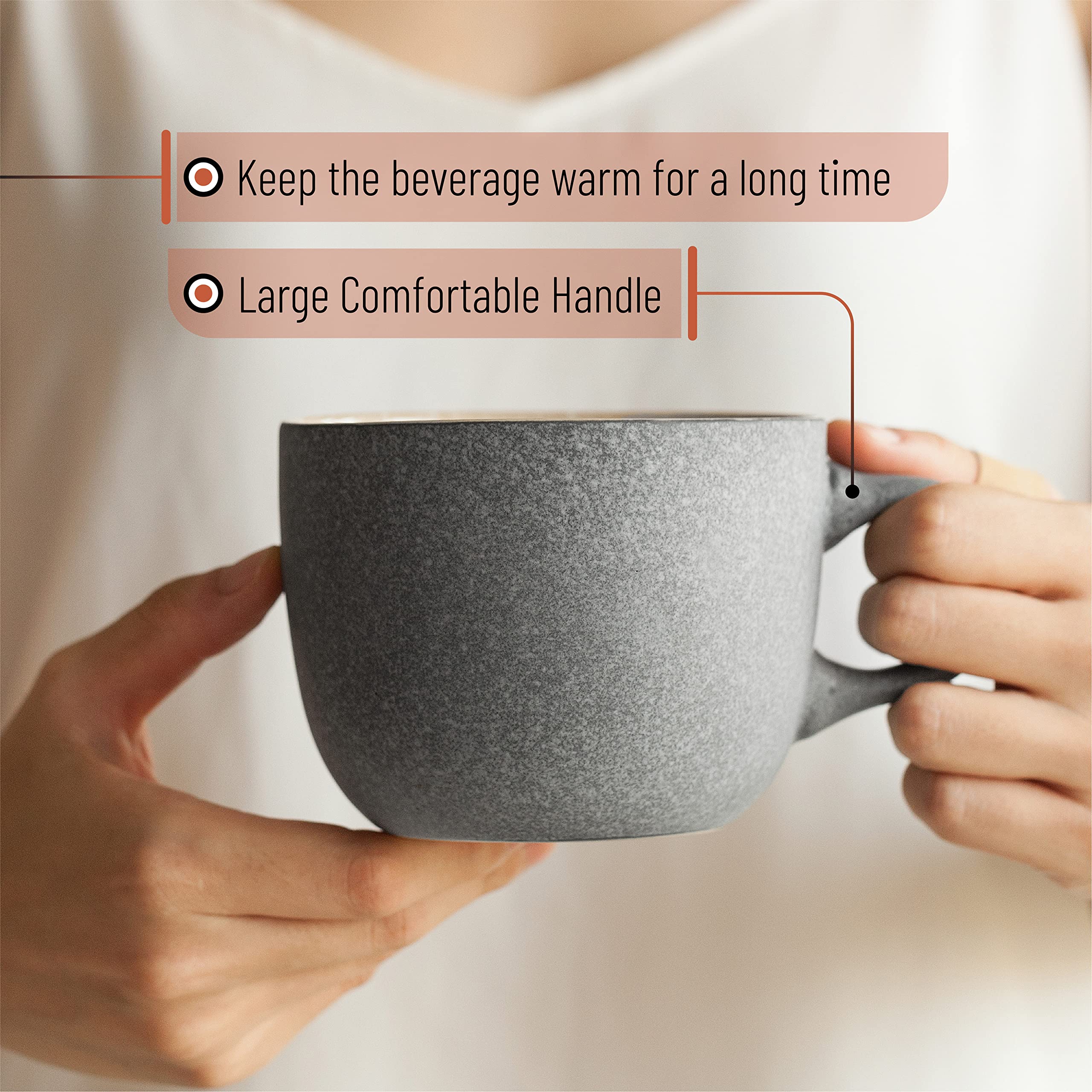 BTaT 14oz Ceramic Coffee Mug Set of 6 - Durable Coffee Cups for Home, Office & Restaurant Use - Perfect for Hot/Cold Beverages, Tea & Espresso