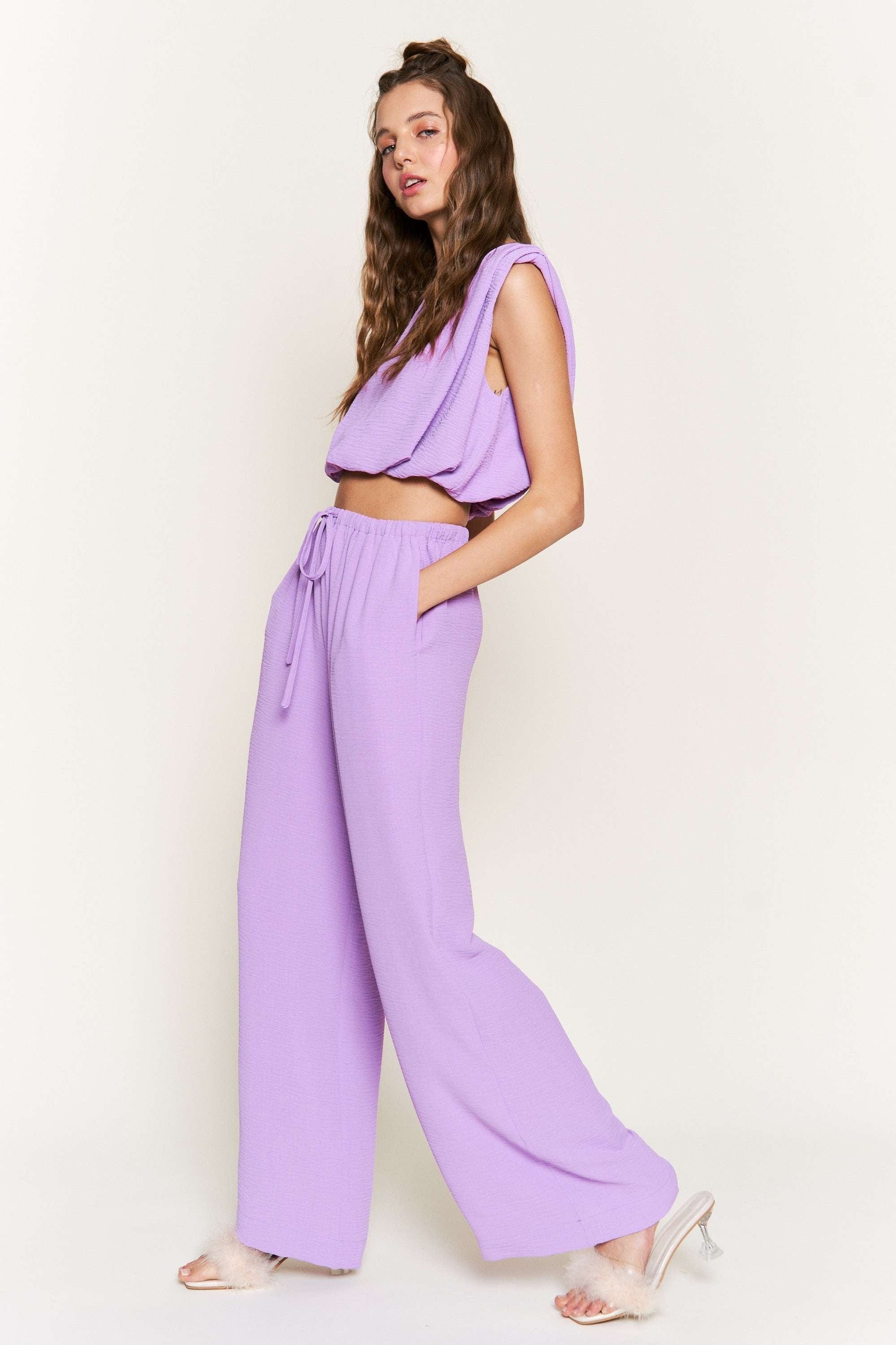 Women's Casual Drawstring Pants & Matching Crop Top Set - Comfortable Lounge Wear for Yoga, Gym, Home & Street Fashion