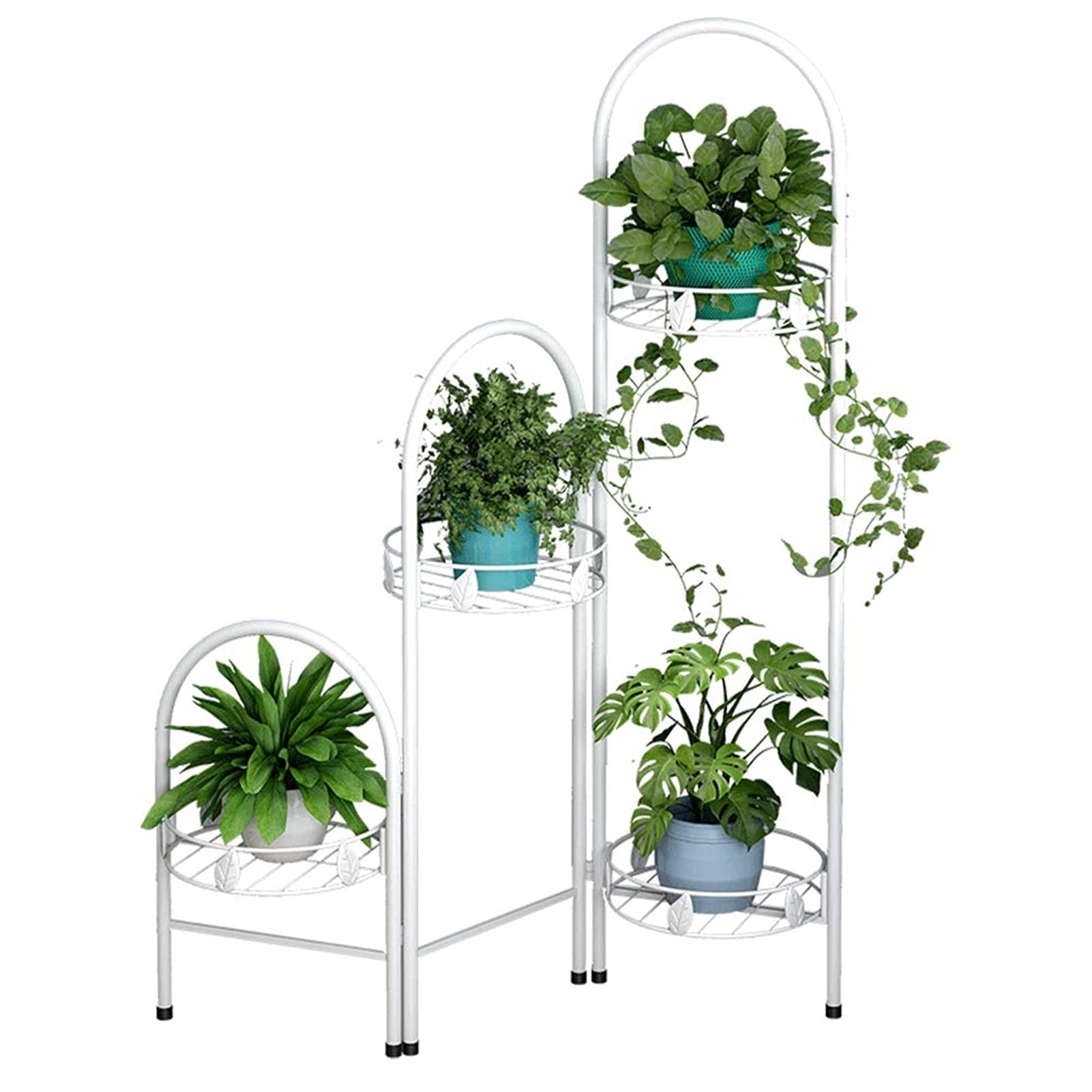 XDJ 4-Tier Collapsible Metal Flower Stand - Indoor Outdoor Decorative Plant Ladder for Garden, Balcony, Patio - Wrought Iron Nordic Style Storage Shelf (White) - Perfect for Displaying Flowers, Plants & Home Decor