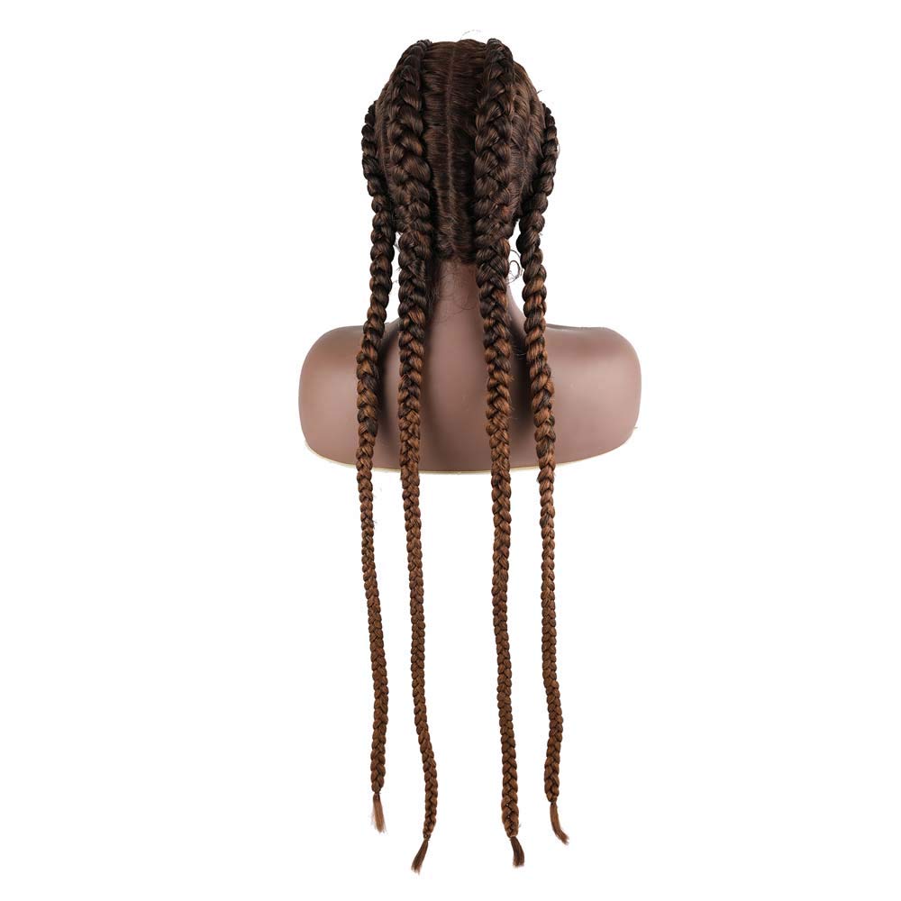 Melody Wig Natural Black Ombre 27# Brown Synthetic Lace Front Wigs with Baby Hair | 4x Twist Braided Cornrow Wigs for Drag Queen, Party, Cosplay & Daily Wear | Handmade Braided Hair Wig for Women | Perfect for Halloween, Costume Events & Afro Hairstyle Lovers