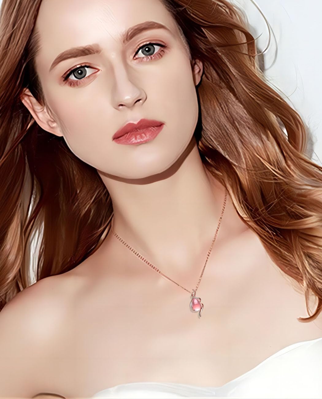 18K Rose Gold Women's Necklace with Natural Stone Gem | Elegant Dainty Pendant Necklace for Women | Perfect Gift for Birthday, Anniversary & Valentine's Day | Everyday Wear & Special Occasions Jewelry