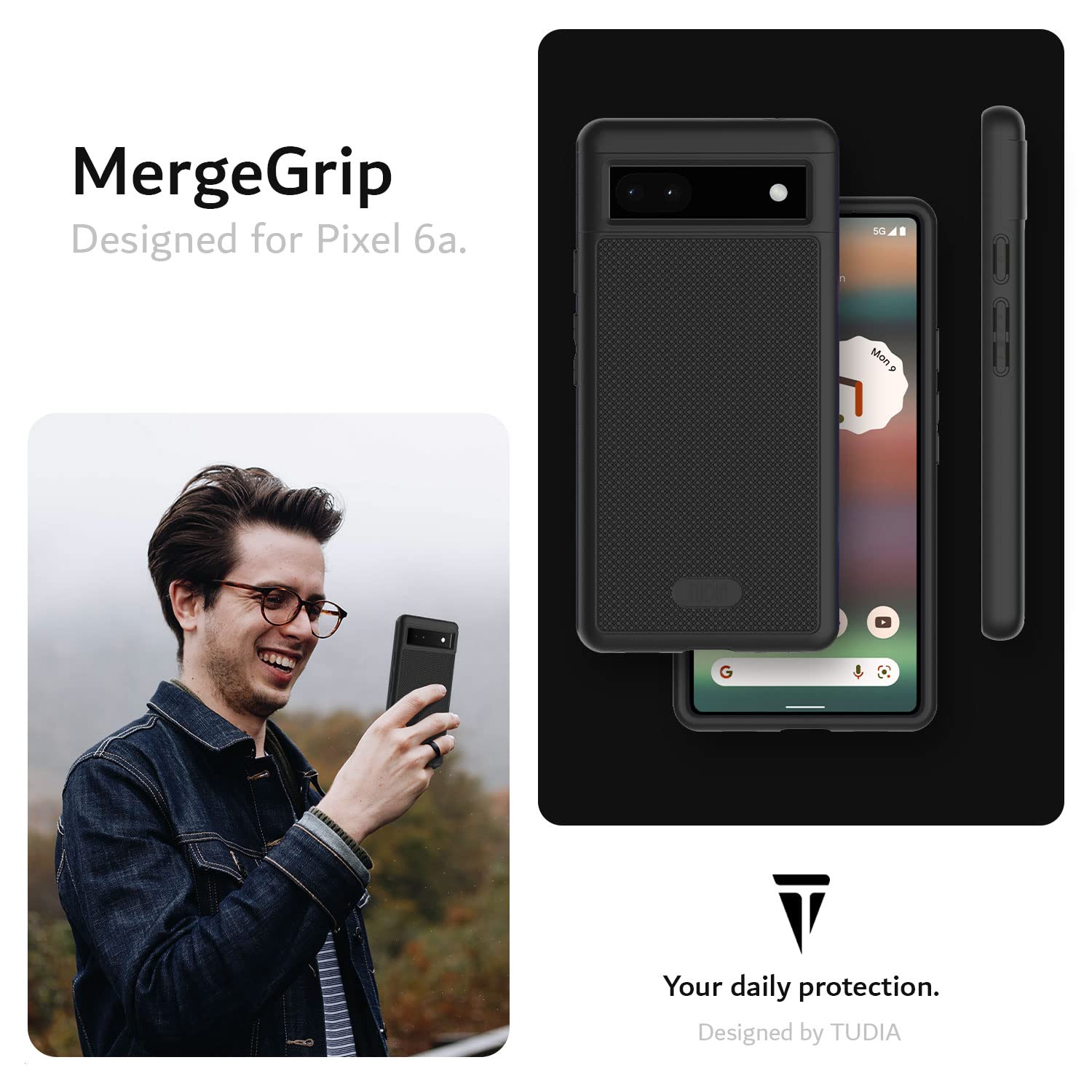 Military Grade Shockproof Google Pixel 6a Case (2022) | TUDIA MergeGrip Dual Layer Protective Phone Cover | Drop Tested, Non-Slip Slim Design - Matte Black | Perfect for Outdoor Activities, Construction Work & Daily Protection