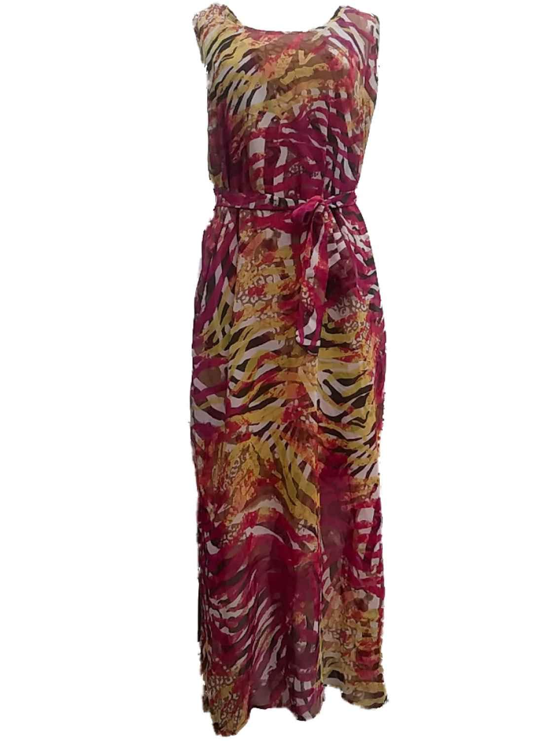 Women's Green & Magenta Zebra Tiger Print Opaque Tank Top Maxi Dress - Stylish Casual Wear for Summer, Beach, Parties & Vacation Outfits