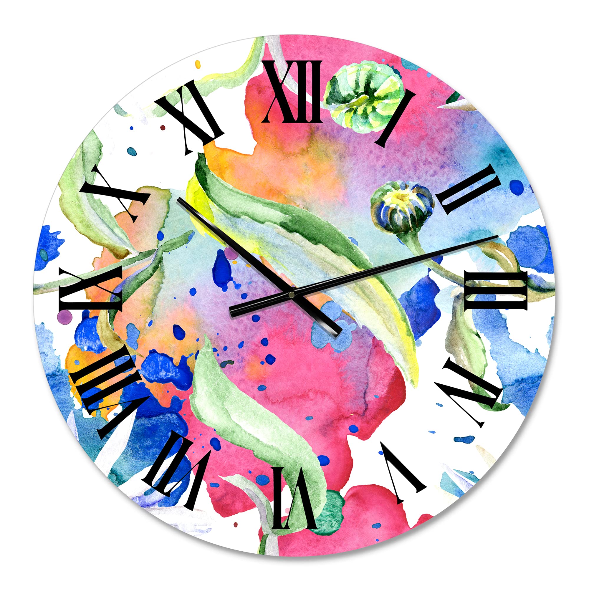 DesignQ Iridescent Daisy Flowers Wall Clock - Large Floral & Botanical Decor for Office, Living Room, Bedroom | Silent Non-Ticking Modern Home Décor