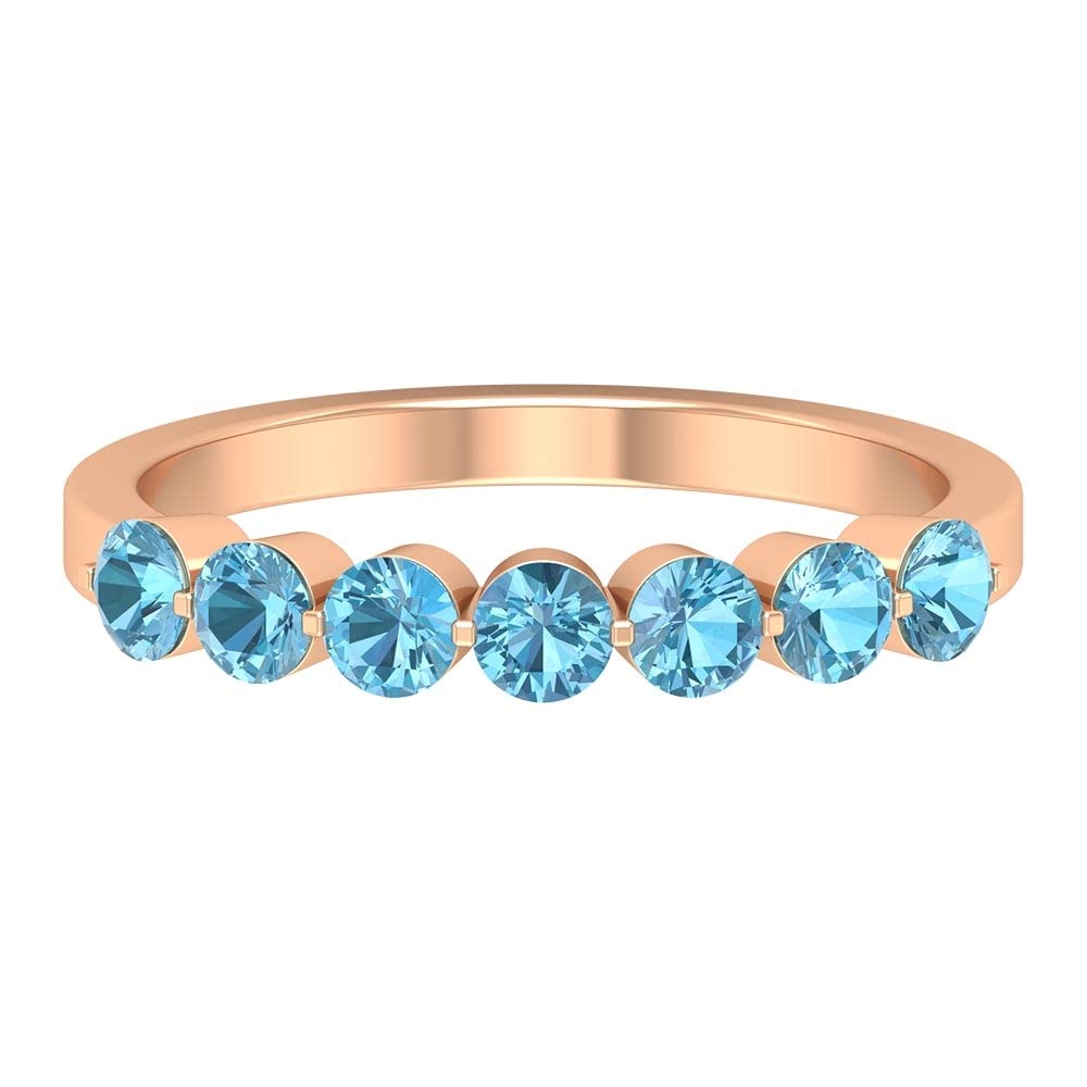 3/4 CT Round Aquamarine Ring for Women - 14K Solid Gold March Birthstone Ring, Half Eternity Band, Elegant Jewelry Gift for Anniversary, Engagement, Birthday | Perfect for Weddings, Parties & Special Occasions