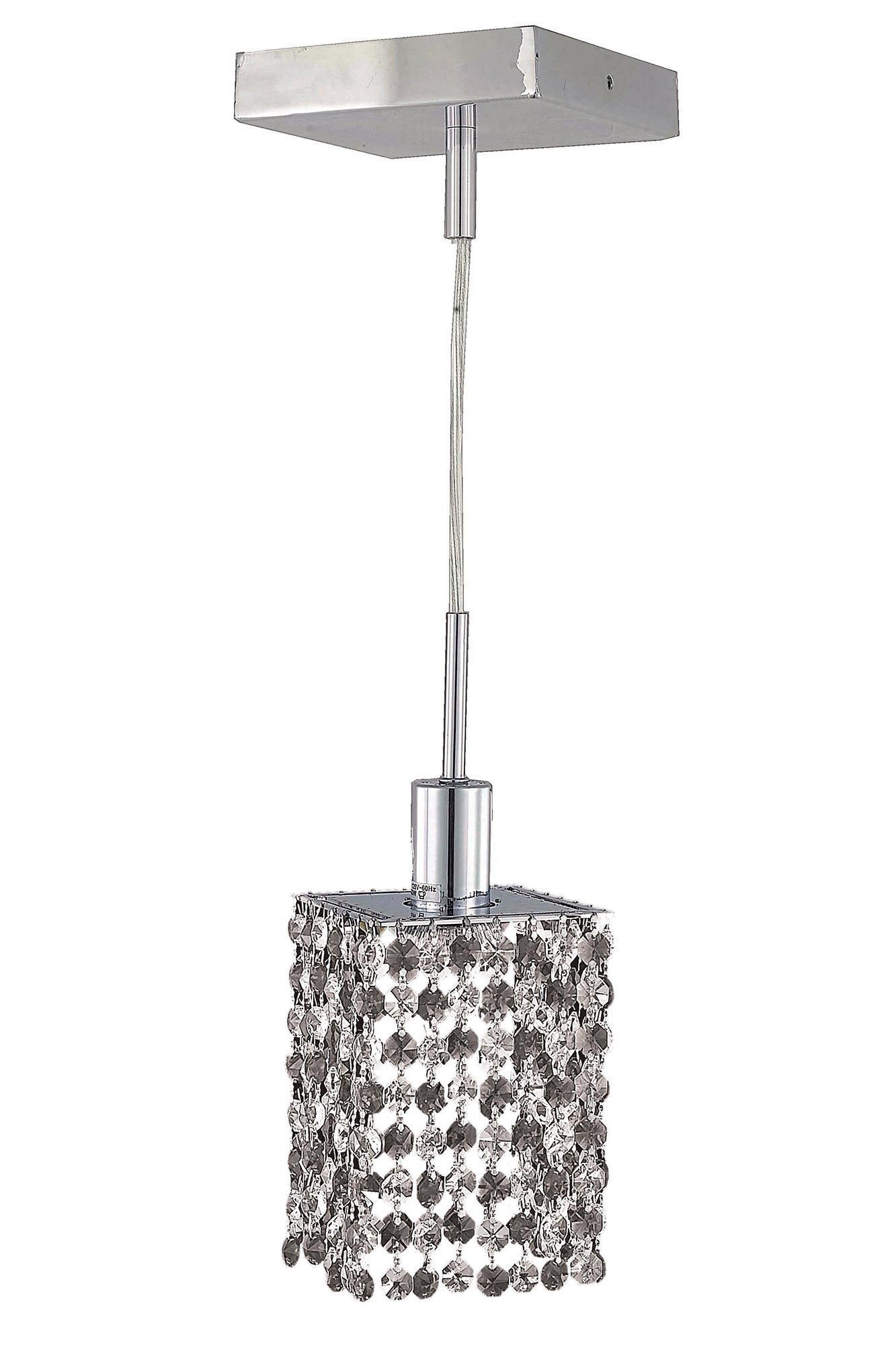 Elegant Mini Collection 1-Light Square Canopy Pendant with Royal Cut Crystals - Chrome Finish Hanging Fixture for Dining Room, Foyer & Bedroom Lighting