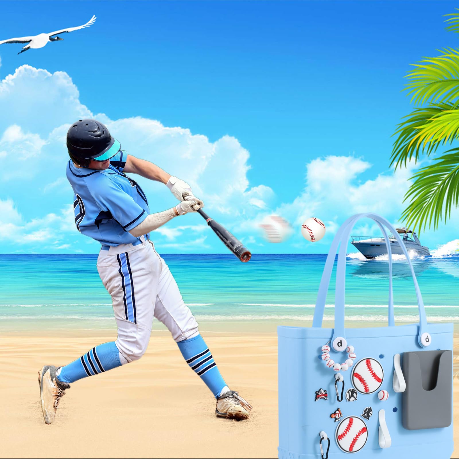 DSLONG Bogg Bag Accessories - 6Pcs Summer Beach Themed Rubber Decorative Charms with 14-16mm Keychain Hooks | Perfect for Beach Bags, Totes & Poolside Essentials
