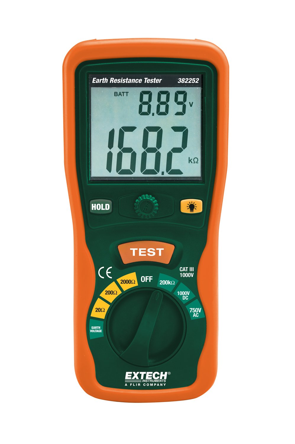 Extech 382252 Digital Earth Ground Resistance Tester Kit - 4-Point Testing, 200mA Measurement, LCD Display - Perfect for Electricians, Engineers & Industrial Maintenance