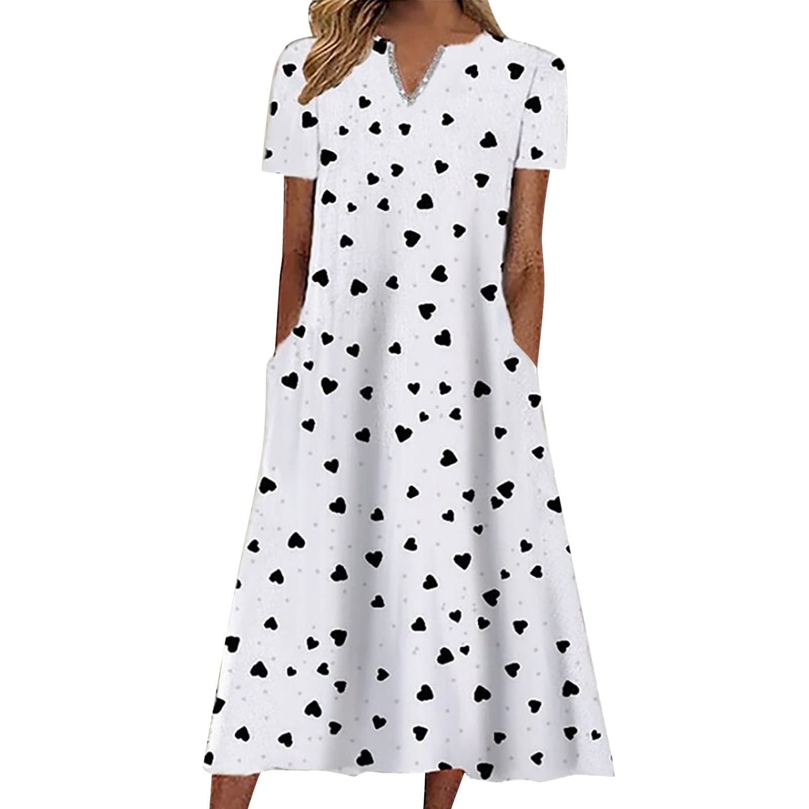 Women's Casual Summer Stripe V-Neck Short Sleeve Maxi Dress with Pockets - Floral Long Sleeve Holiday Dress for Beach, Vacation & Outdoor Parties