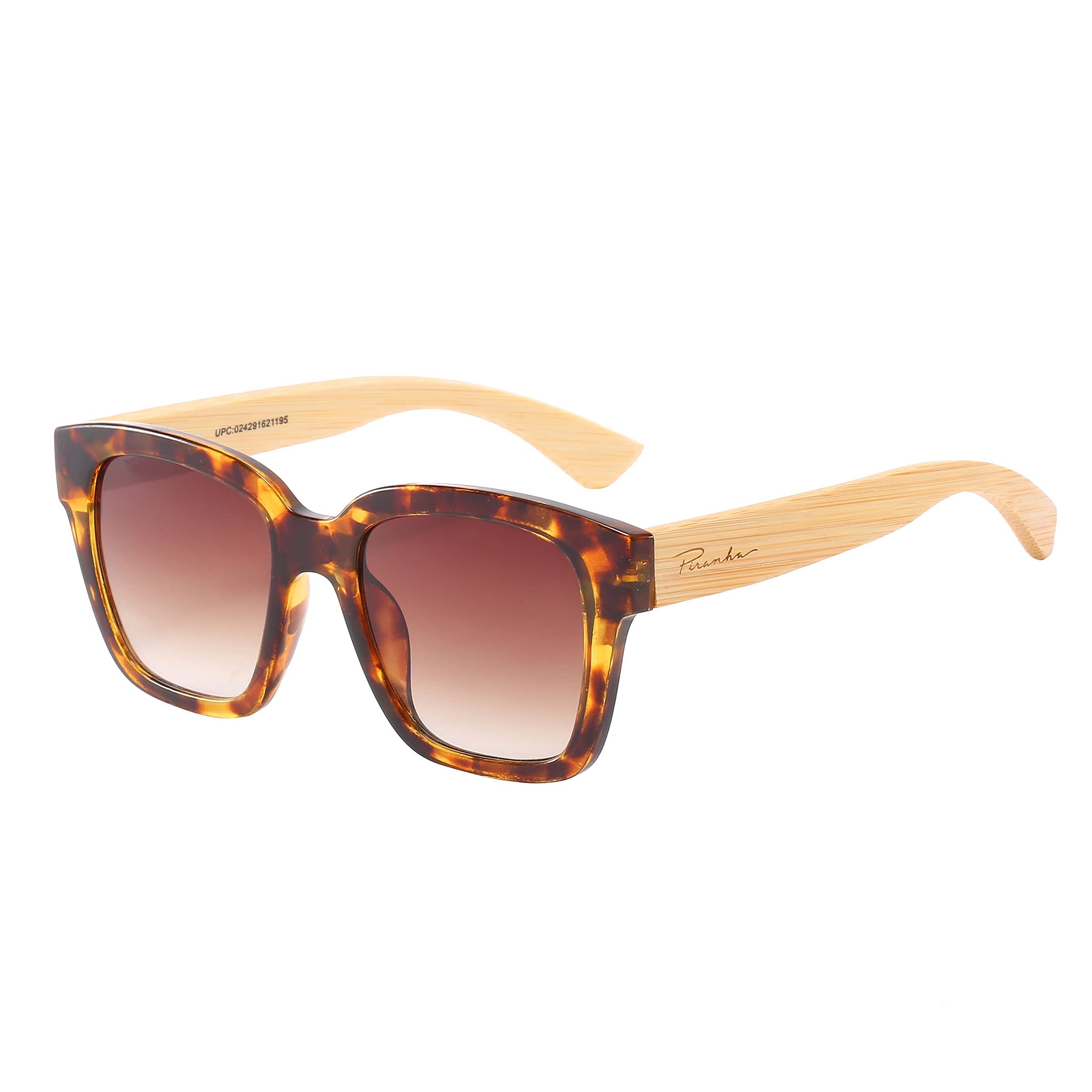 Piranha Square Sunglasses for Women - Demi Frame, Sustainable Bamboo Temples & Gradient Brown Lenses | UV Protection, Fashion Accessory for Beach, Driving & Outdoor Activities