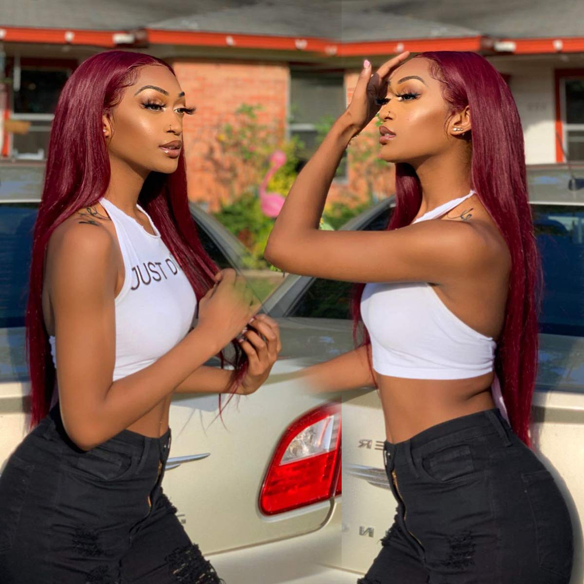 SUPERNOVA 99J Burgundy Lace Front Wig - 18 Inch Brazilian Virgin Human Hair with 4x4 Lace Closure, Pre-Plucked Hairline & Baby Hair - 150% Density Long Straight Red Wig for Black Women | Perfect for Daily Wear, Cosplay, and Special Occasions