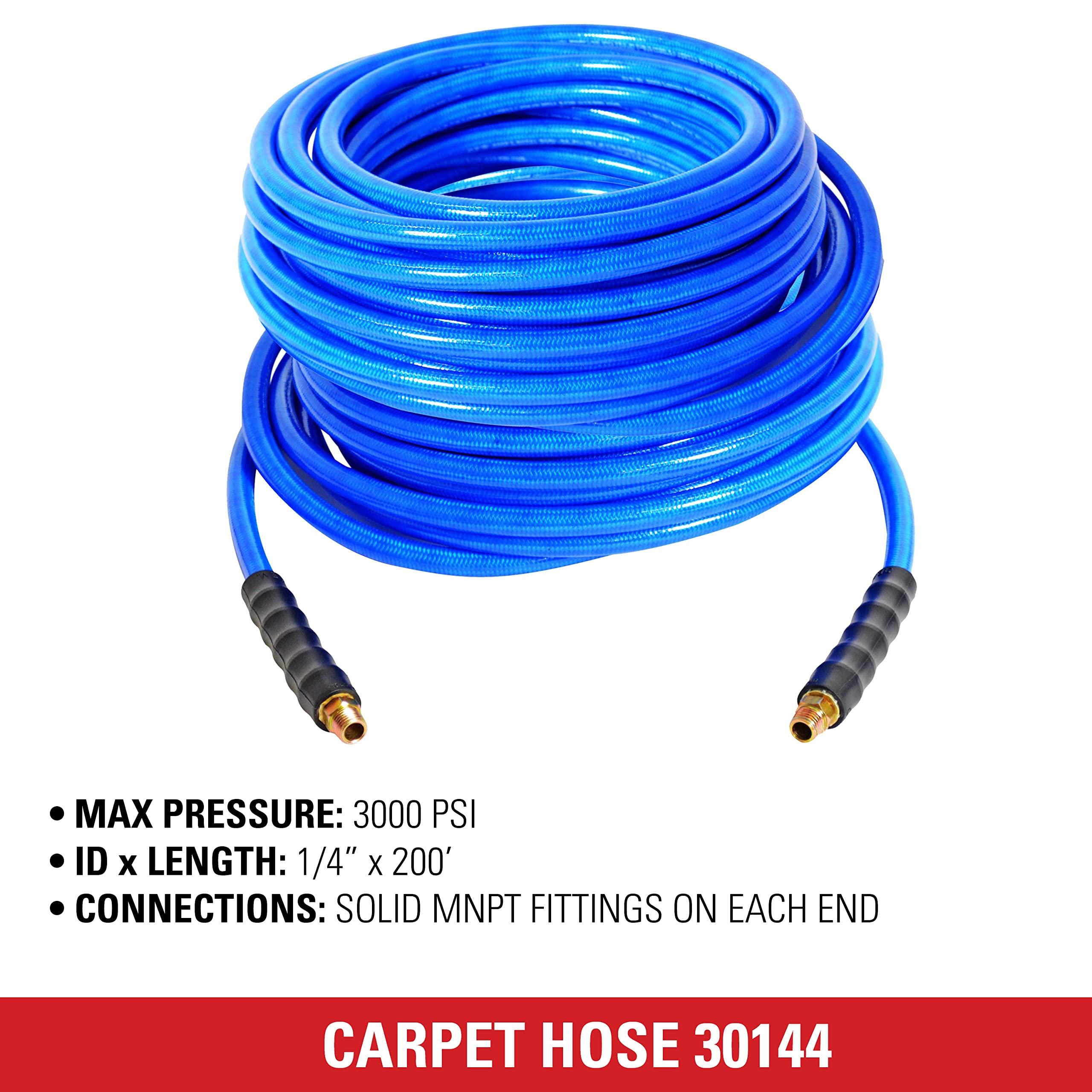 OEM Technologies 30144 High Pressure Carpet Cleaning Hose - 3000 PSI, 1/4 Inch x 200 Feet, Blue - Hot & Cold Water Resistant for Professional Carpet Cleaning, Home & Commercial Use