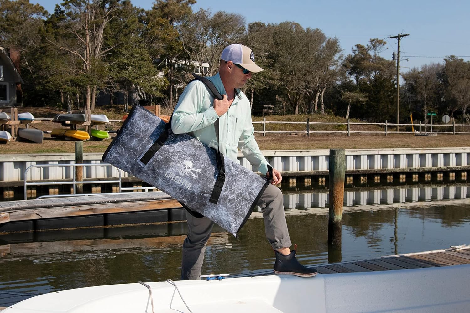 Calcutta Pack Fish Cooler 40x16 Inches - Built-in Ruler & Mossy Oak Cloudbank Camo - Portable Insulated Cooler for Fishing, Camping & Outdoor Adventures