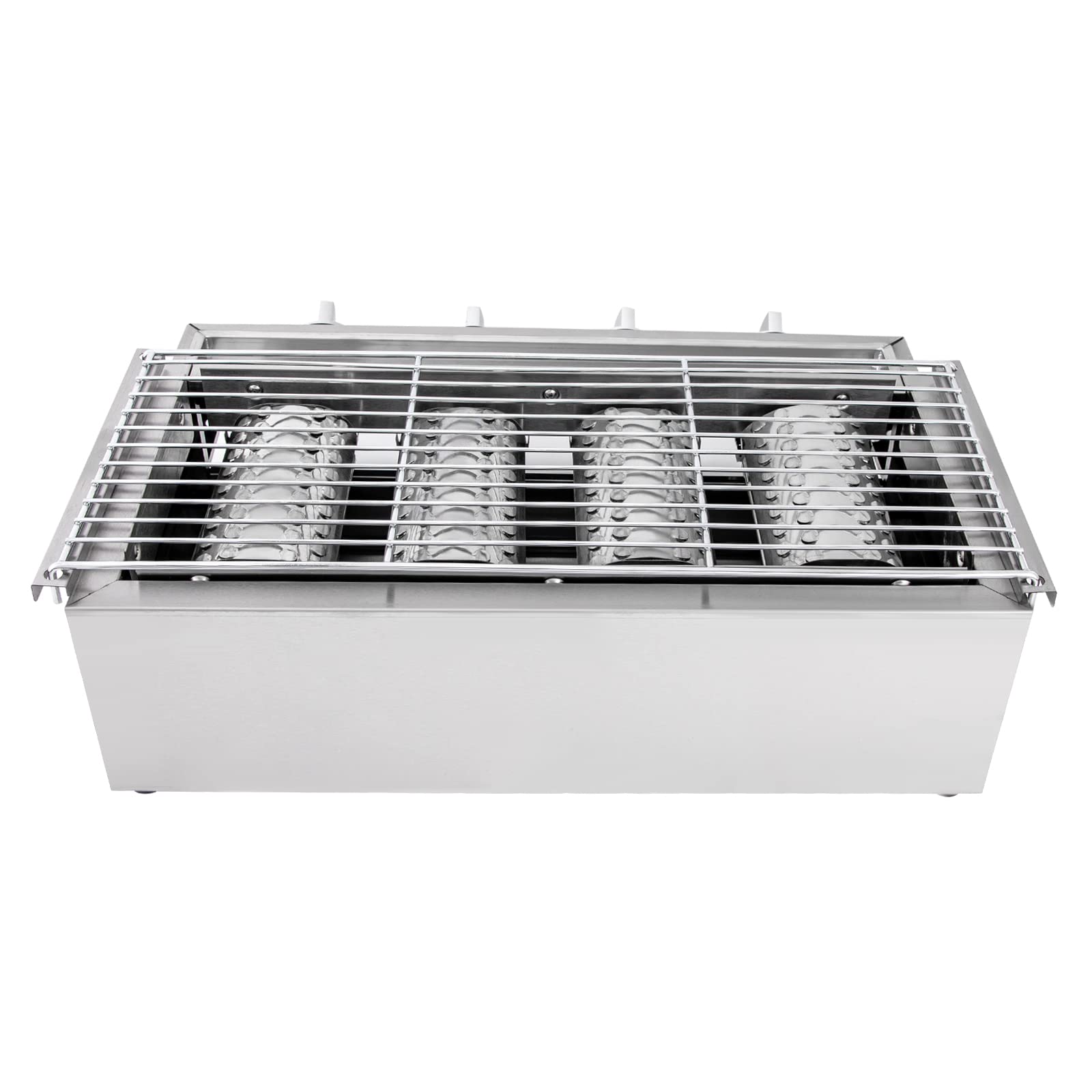 4-Burner Commercial Gas Grill - Smokeless Indoor & Outdoor BBQ Griddle, Portable Nonstick LPG Gas Yakitori Grill with Removable Grill Net - Perfect for Restaurants, Backyard Parties, Camping & Picnics