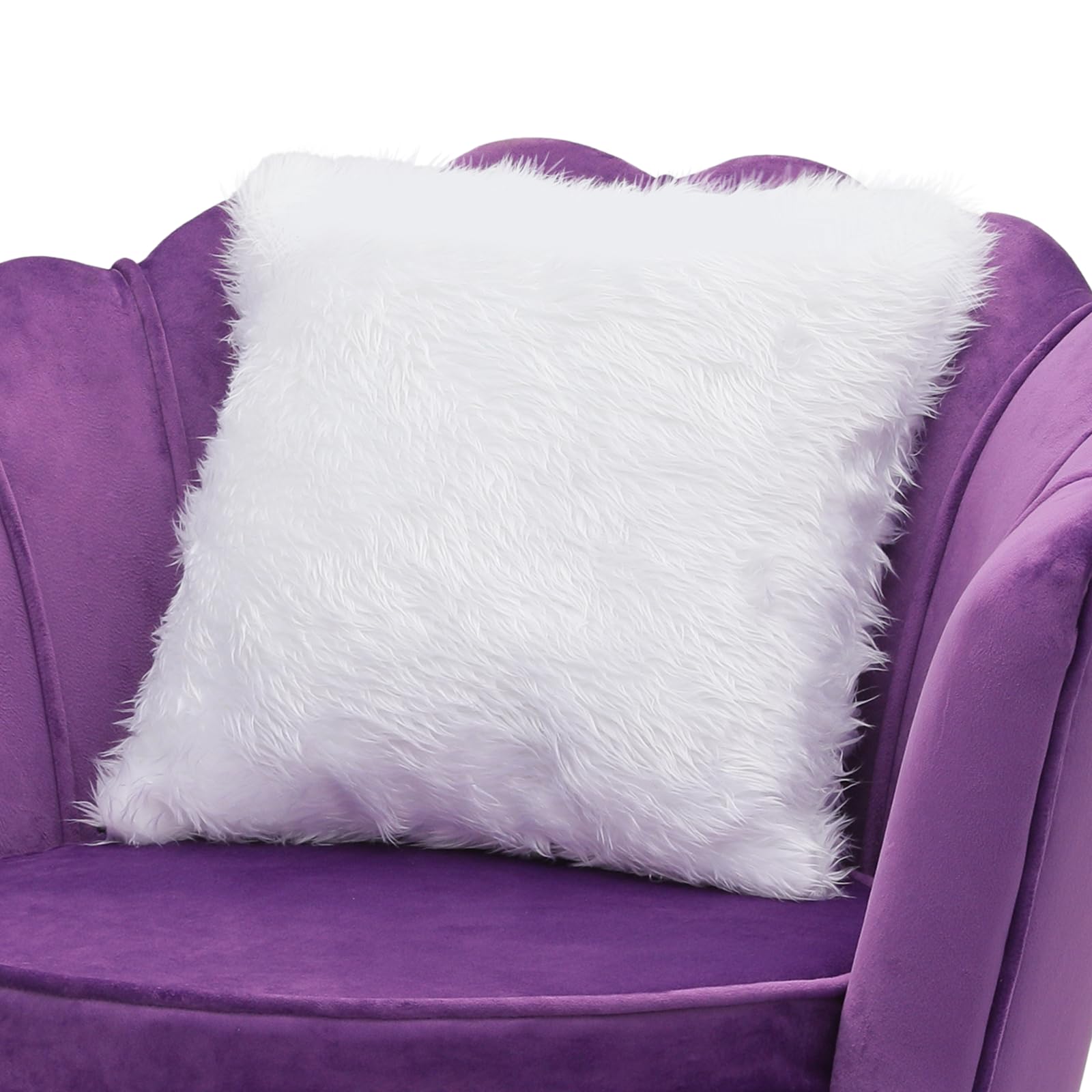 Magshion Velvet Vanity Chair with Backrest - Purple Accent Chair with Golden Legs, Scalloped Design & Soft Pillow - Upholstered Armchair with Footrest for Dressing Table, Bedroom, Living Room & Makeup Area