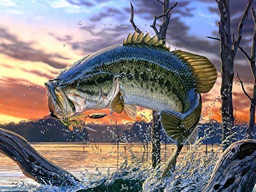 1000-Piece Wooden Jigsaw Puzzle - Large Mouth Bass Fishing Challenge - Fun Brain Teaser for Adults & Teens - Perfect for Family Game Nights & Stress Relief Activities