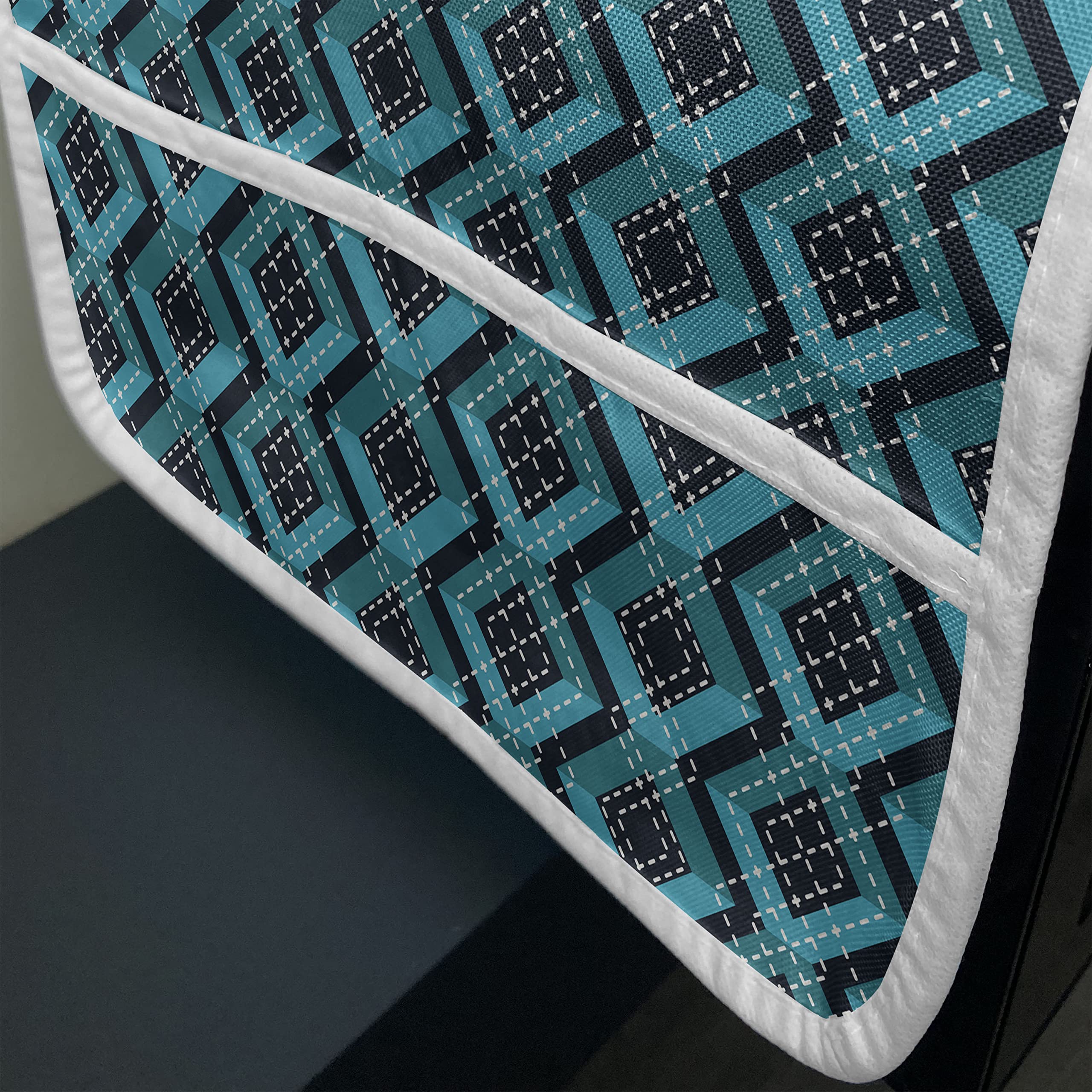 Ambesonne Waterproof Microwave Cover with Pockets - Dark Teal & Teal Geometric Pattern Kitchen Organizer, 36