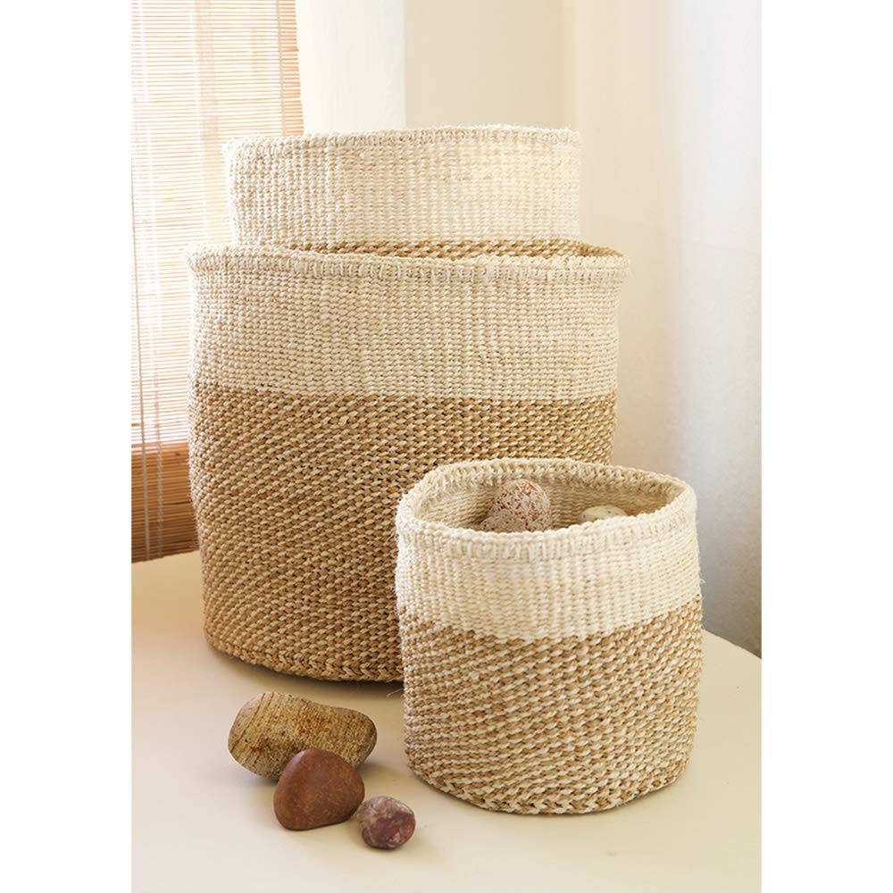 Handwoven Sisal Baskets Set of 3 - Beige & Cream for Home Decor