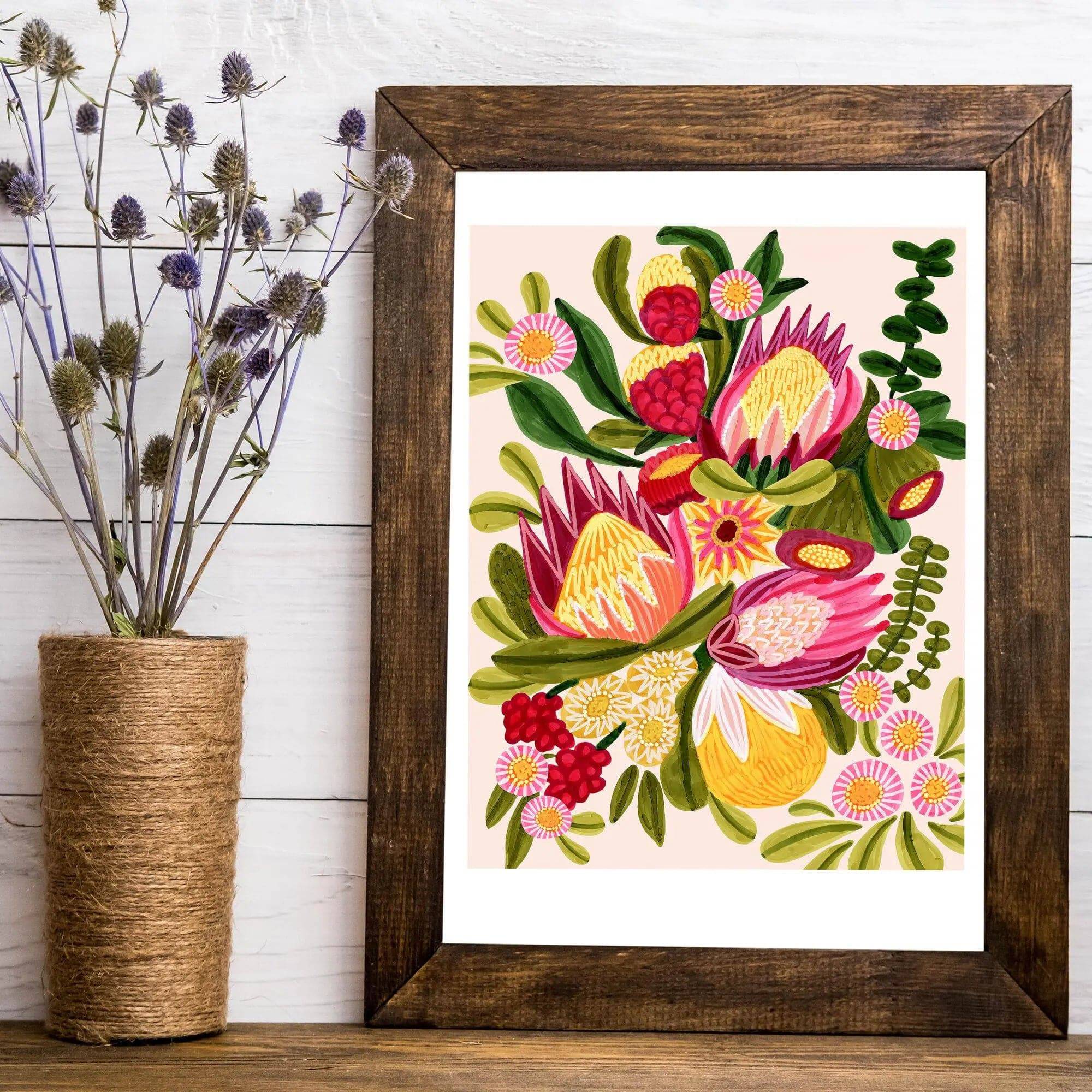 Australian Native Flora & Proteas Flowers Wall Art - Stunning Botanical Print for Home & Office Decor | Perfect for Living Room, Bedroom, or Gift