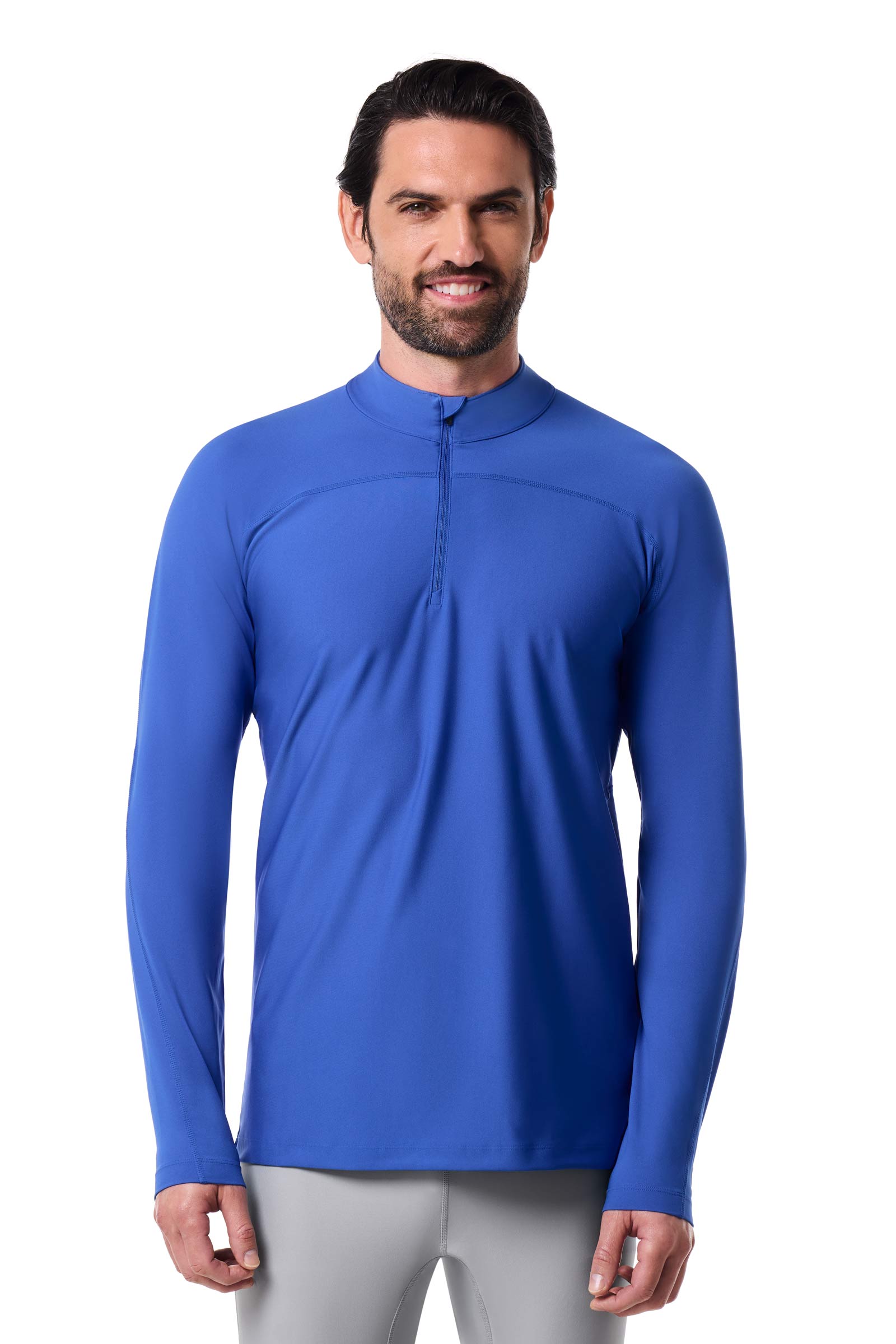 Men's Nocona Zip Rash Guard UPF 50+ Sun Protection - Baja Blue Long Sleeve Swim Shirt for Surfing, Swimming & Outdoor Water Sports
