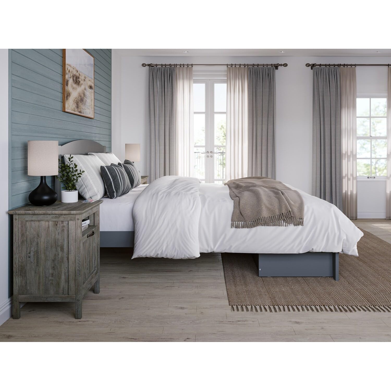 AFI Warren Full Size Platform Bed Frame with Storage Drawer & USB Charging Station - Grey Modern Bedroom Furniture for Small Spaces & Guest Rooms
