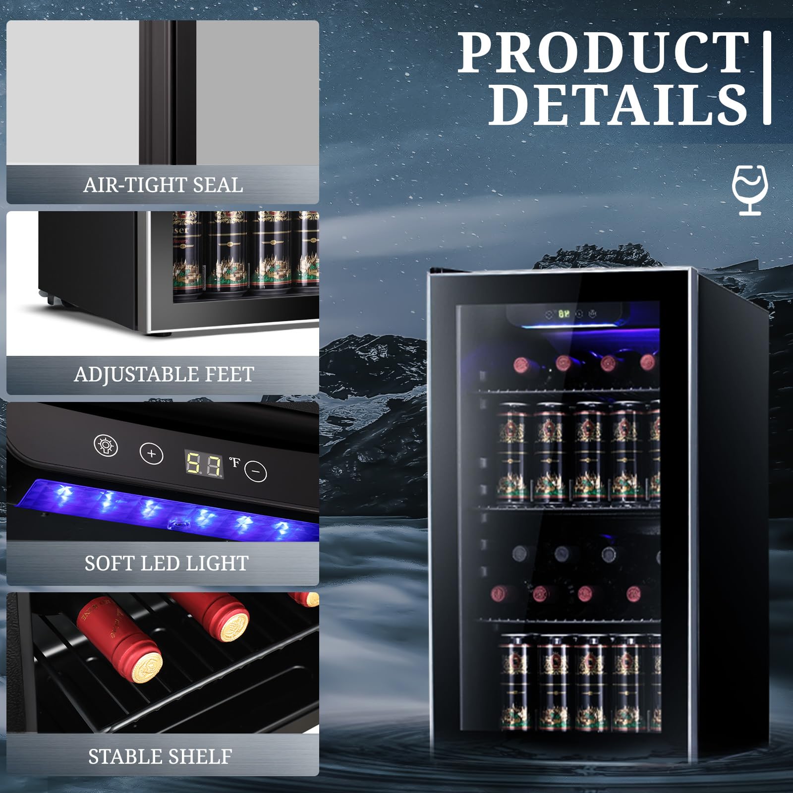 Antarctic Star 3.2 Cu.Ft Wine Cooler & Beverage Refrigerator - 26 Bottle & 125 Can Capacity, Quiet Compressor, Glass Door Mini Fridge for Beer, Soda & Drinks - Perfect for Kitchen, Bar, Office & Home Entertainment Spaces