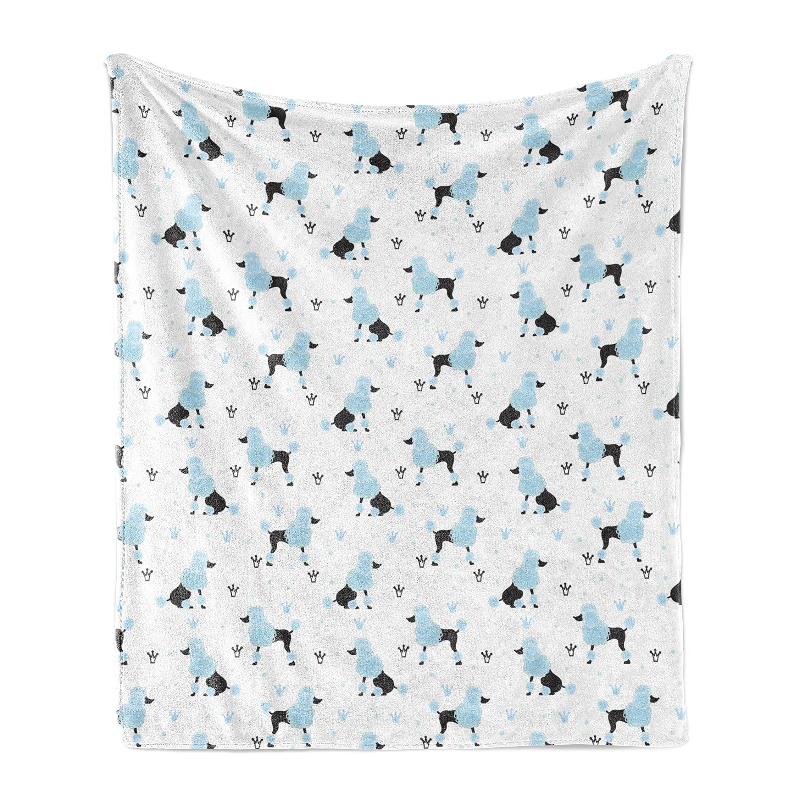 Ambesonne Poodle Throw Blanket - Hand Drawn Crowns & Scribble Fluffy Dog Design, Soft Flannel Fleece Accent Blanket for Couch, Bed, Sofa - 50