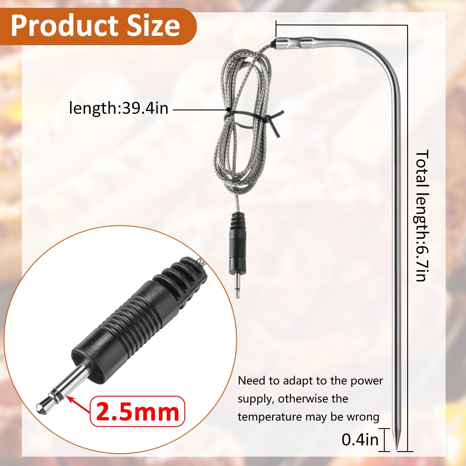 3-Piece Waterproof Meat Temperature Probe Set for BBQ, Pellet Grill - 2.5mm Plug Replacement | Perfect for Smoking, Grilling & Sous Vide Cooking