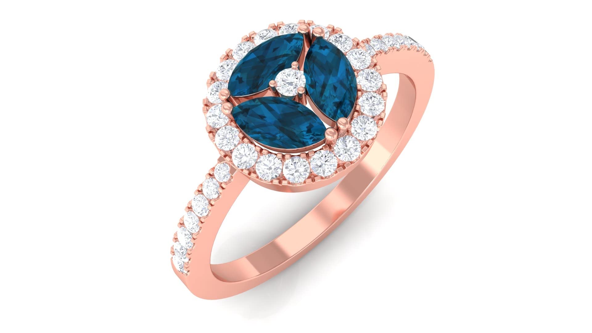 1.25 CT London Blue Topaz & Diamond Engagement Ring in 14K Solid Gold - Marquise Cut Classic Wedding Ring for Her, Anniversary Gift, Promise Ring, Bridal Jewelry