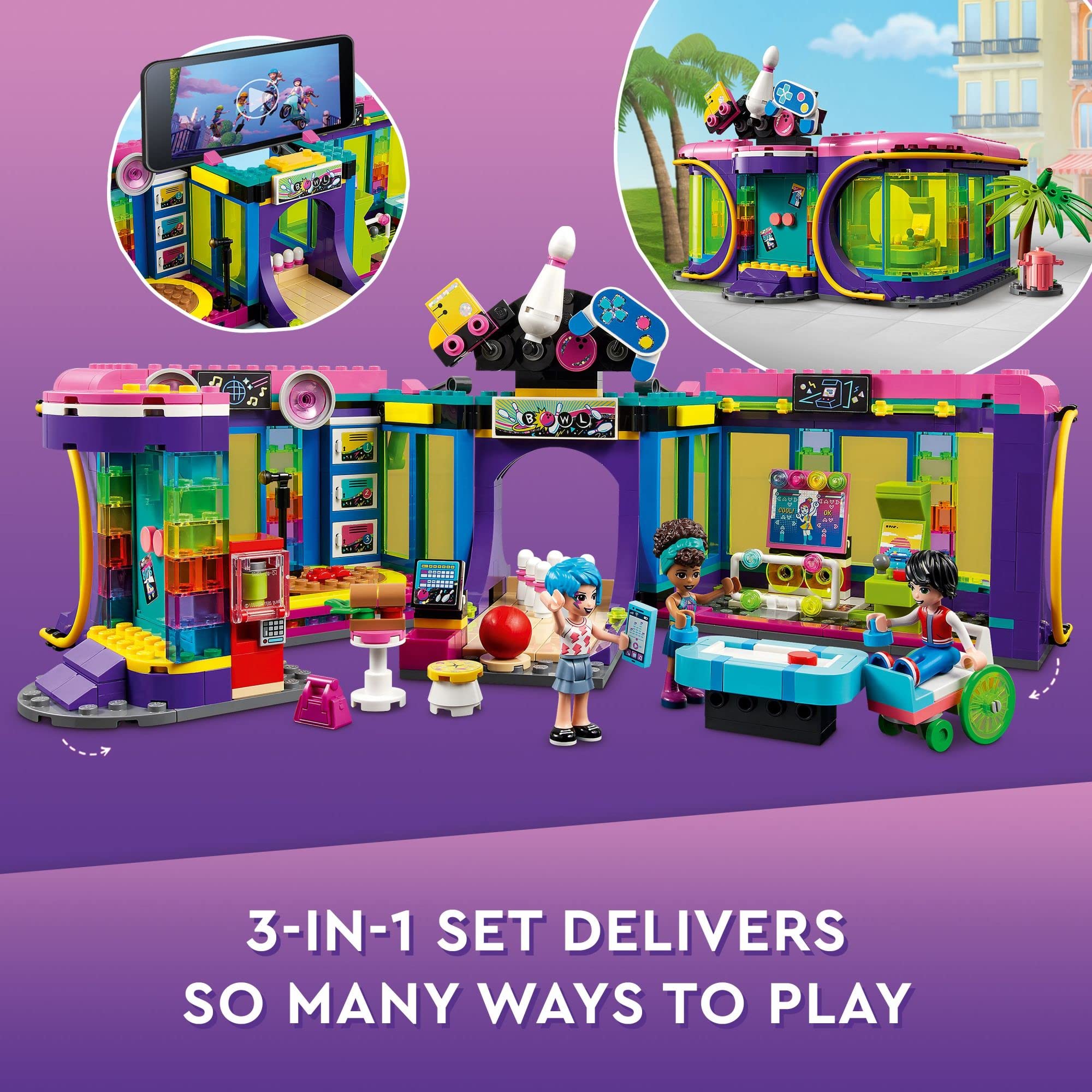 LEGO Friends Roller Disco Arcade Building Set 41708 - Toy Bowling Game with Andrea Mini-Doll, Creative Play Construction Kit for Kids Ages 7+ | Perfect Birthday Gift for Girls and Boys | Fun Playset for Indoor Entertainment & Imaginative Play
