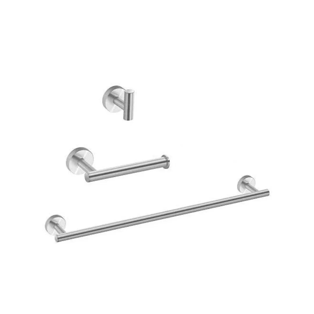 Premium Bathroom Hardware Set BA01 - Brushed Nickel Shower Rod, Towel Bar & Hook Combo - Perfect for Modern Bathrooms & Spa-Like Showers