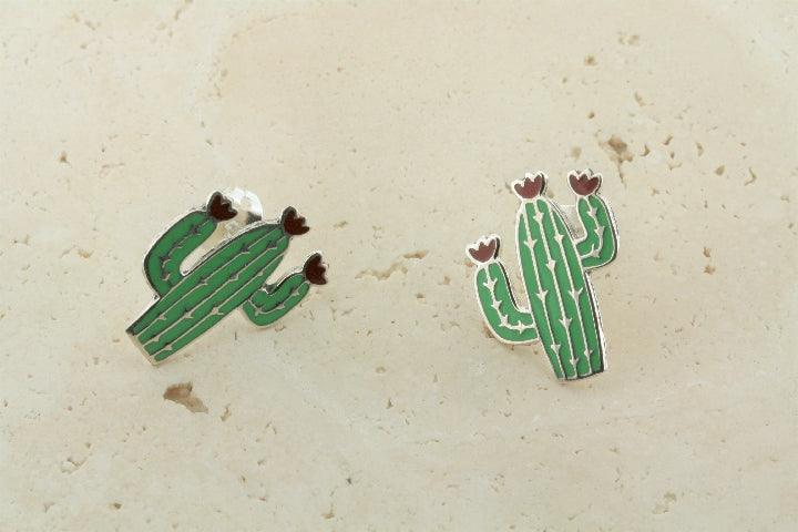 Enamel Cactus Stud Earrings - Trendy Botanical Jewelry for Women | Perfect for Casual Wear, Boho Outfits & Summer Fashion
