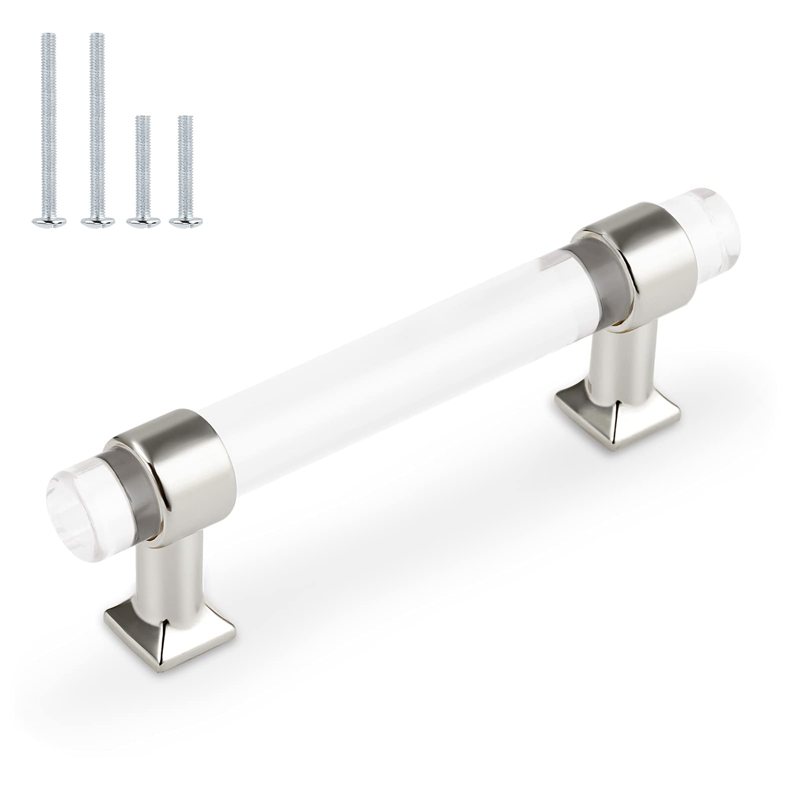 50 Pack Silver Chrome Acrylic Cabinet Pulls - 3-1/2 Inch Hole Centers - Modern Kitchen Hardware Drawer Handles for Cabinets, Dressers & Cupboards | Durable & Stylish Upgrade for Home, Office & RV Furniture