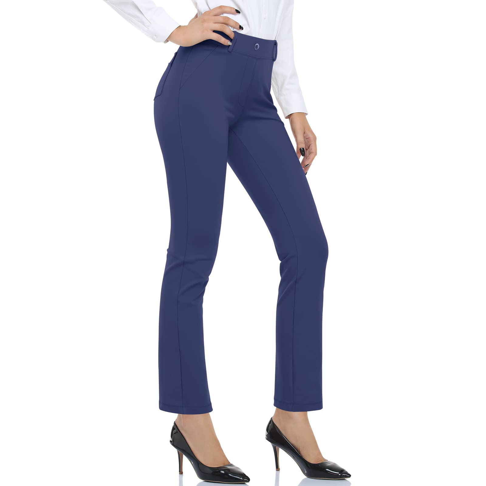 HISKYWIN Women's Stretchy Yoga Dress Pants - Straight Leg & Bootcut Office Slacks with Pockets for Business Casual, Petite Sizes - Perfect for Work, Yoga & Everyday Wear