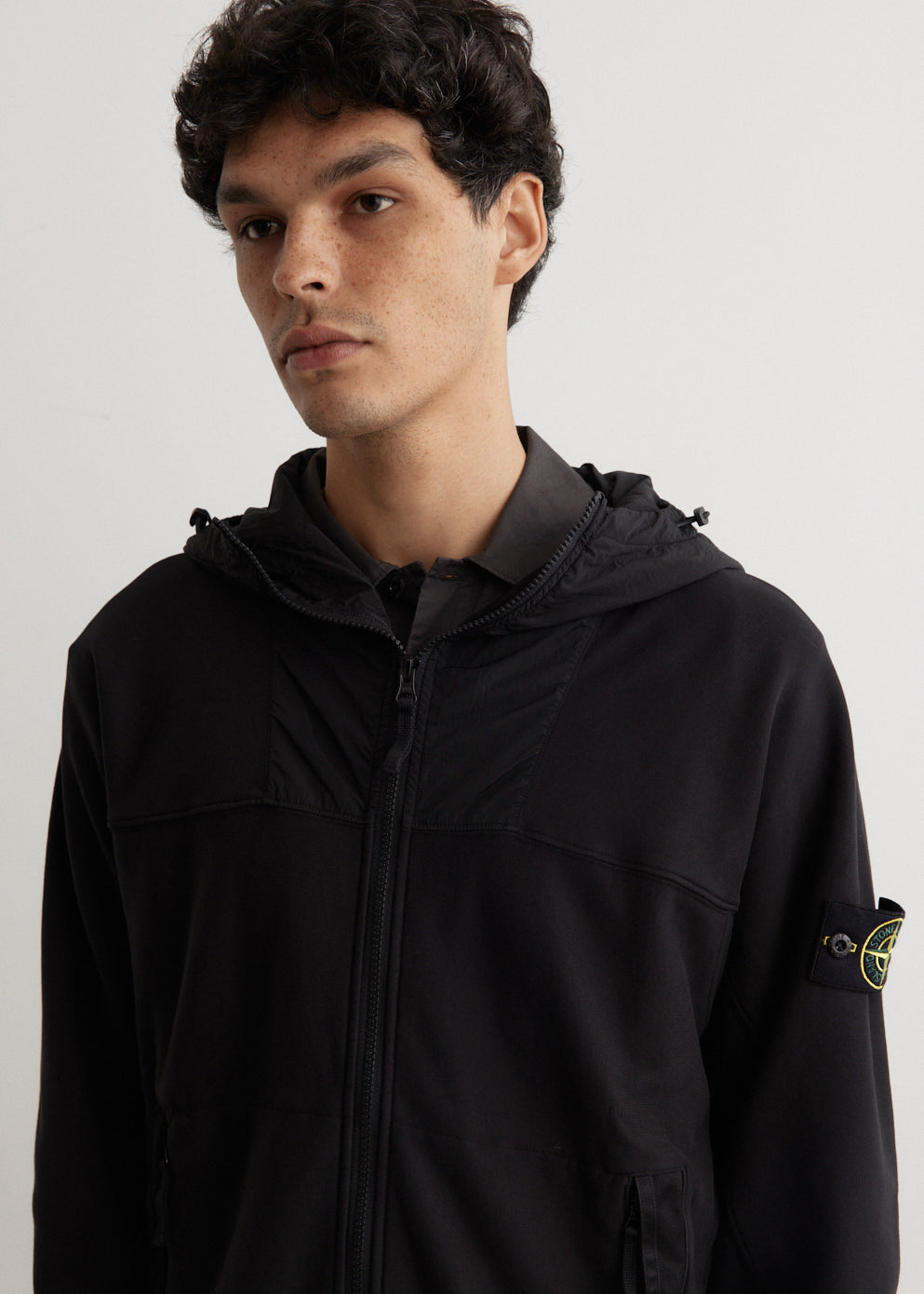 Badge Nylon Panel Hooded Sweatshirt - Trendy Unisex Pullover with Front Pocket | Perfect for Streetwear, Casual Outfits & College Campus Style