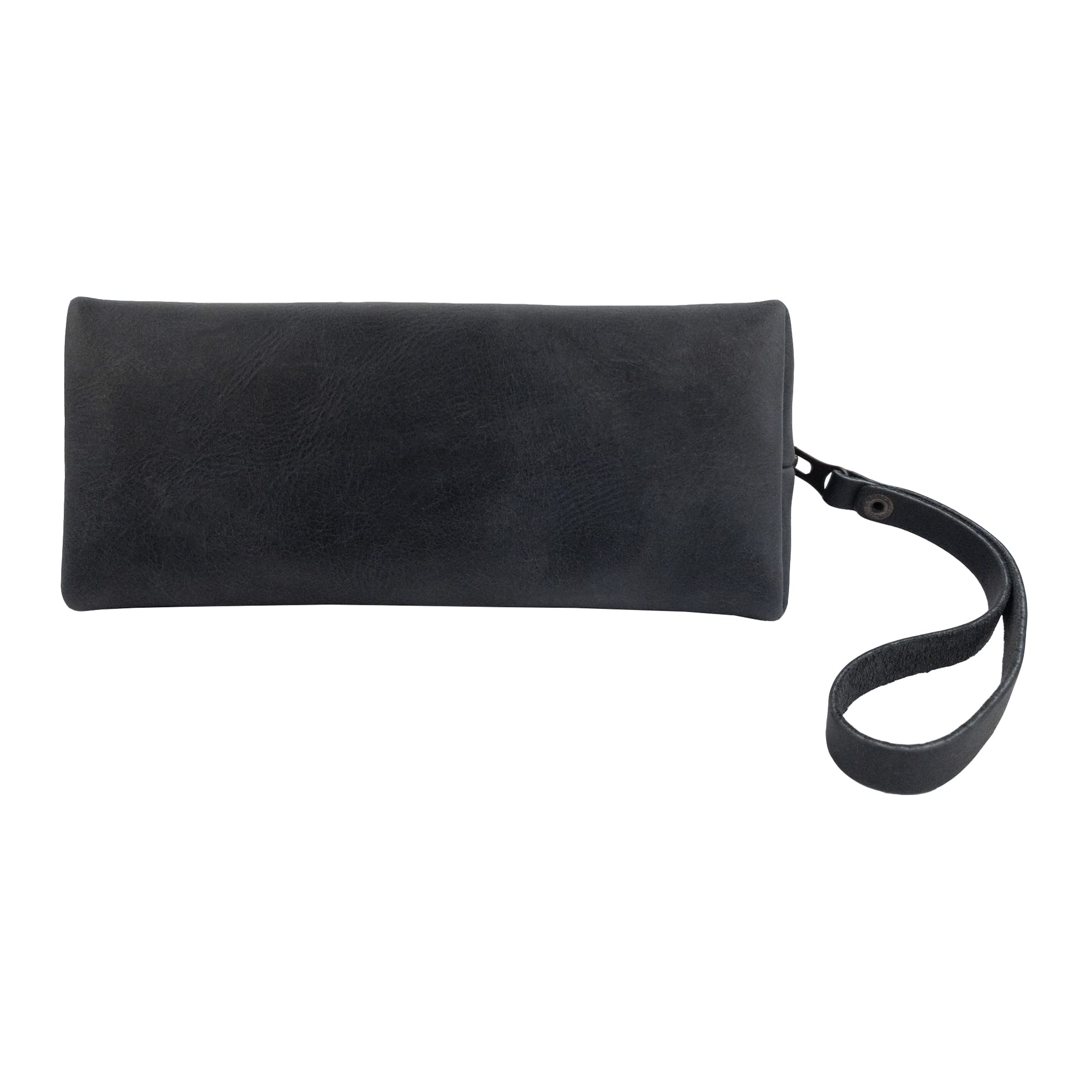 Premium Leather Cosmetic Travel Organizer for Women - Handmade Full Grain Leather Makeup Bag with Hand Strap | Classic Elegant Handbag in Charcoal Black | Perfect for Travel, Daily Use & Gift Giving