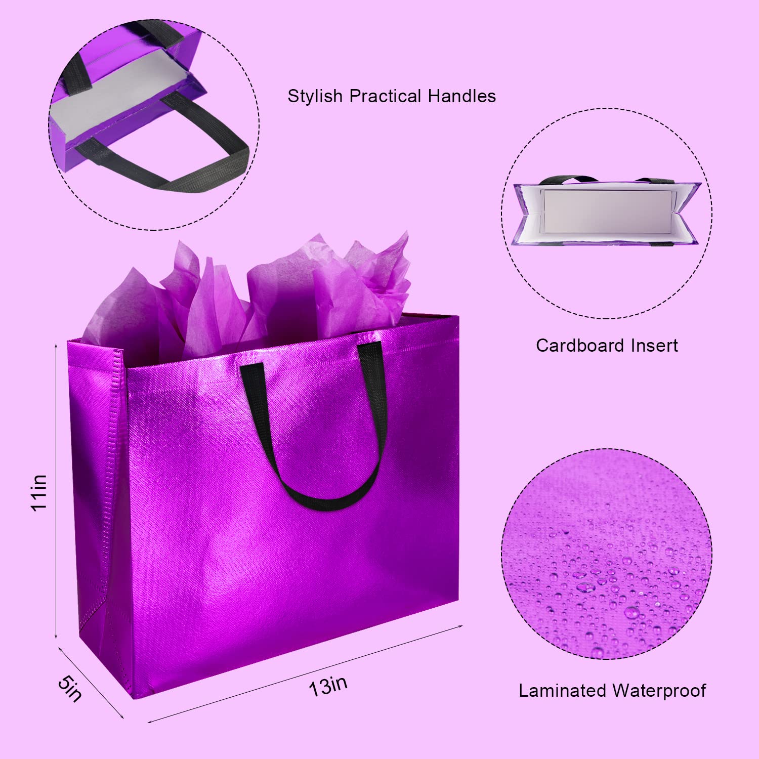 GITMIWS 13 Inch Sparkle Gift Bags with Tissues - 9 Pack Mixed Color Reusable Large Gift Bags for Birthday Parties, Wedding Favors, Baby Showers & Holiday Gifts | Perfect for Goodie Bags, Christmas Presents & Special Occasions
