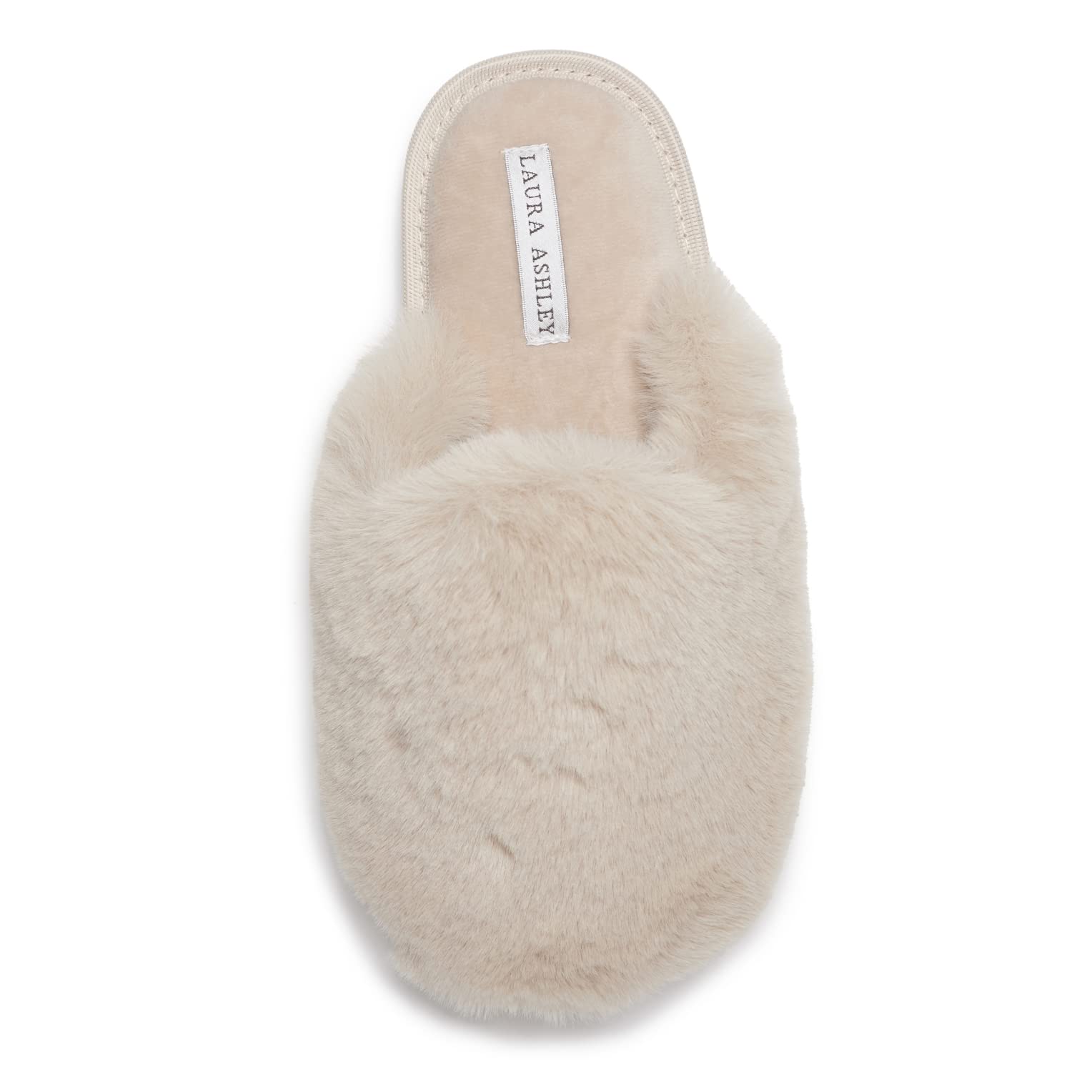 Laura Ashley Women's Soft Plush Memory Foam Scuff Slippers - Warm Fuzzy Fluffy House Shoes with Faux Fur - Cozy Indoor/Outdoor Slippers for Home, Lounge & Winter Comfort