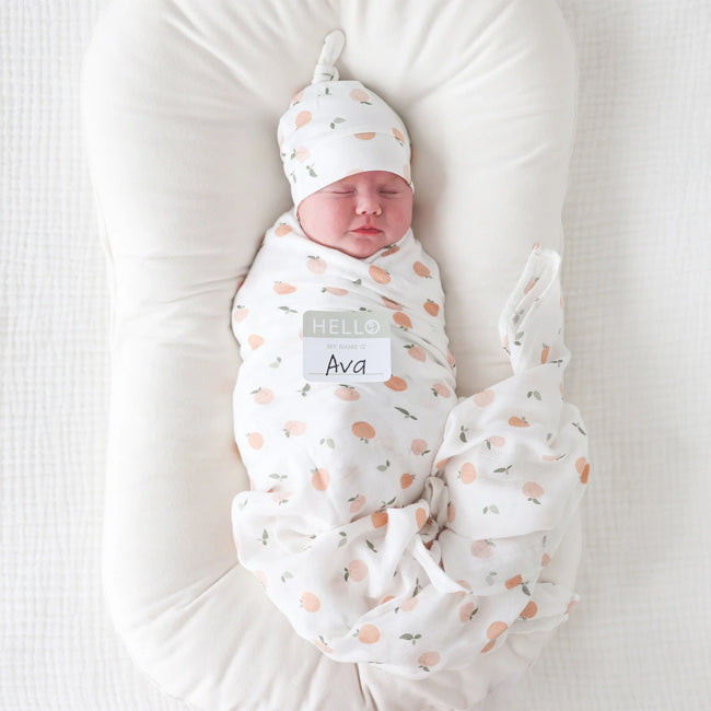Lulujo Hello World Baby Blanket & Knotted Hat Set - Soft & Cozy Newborn Gift for Boys & Girls - Perfect for Photo Shoots, Swaddling & Nursery Decor
